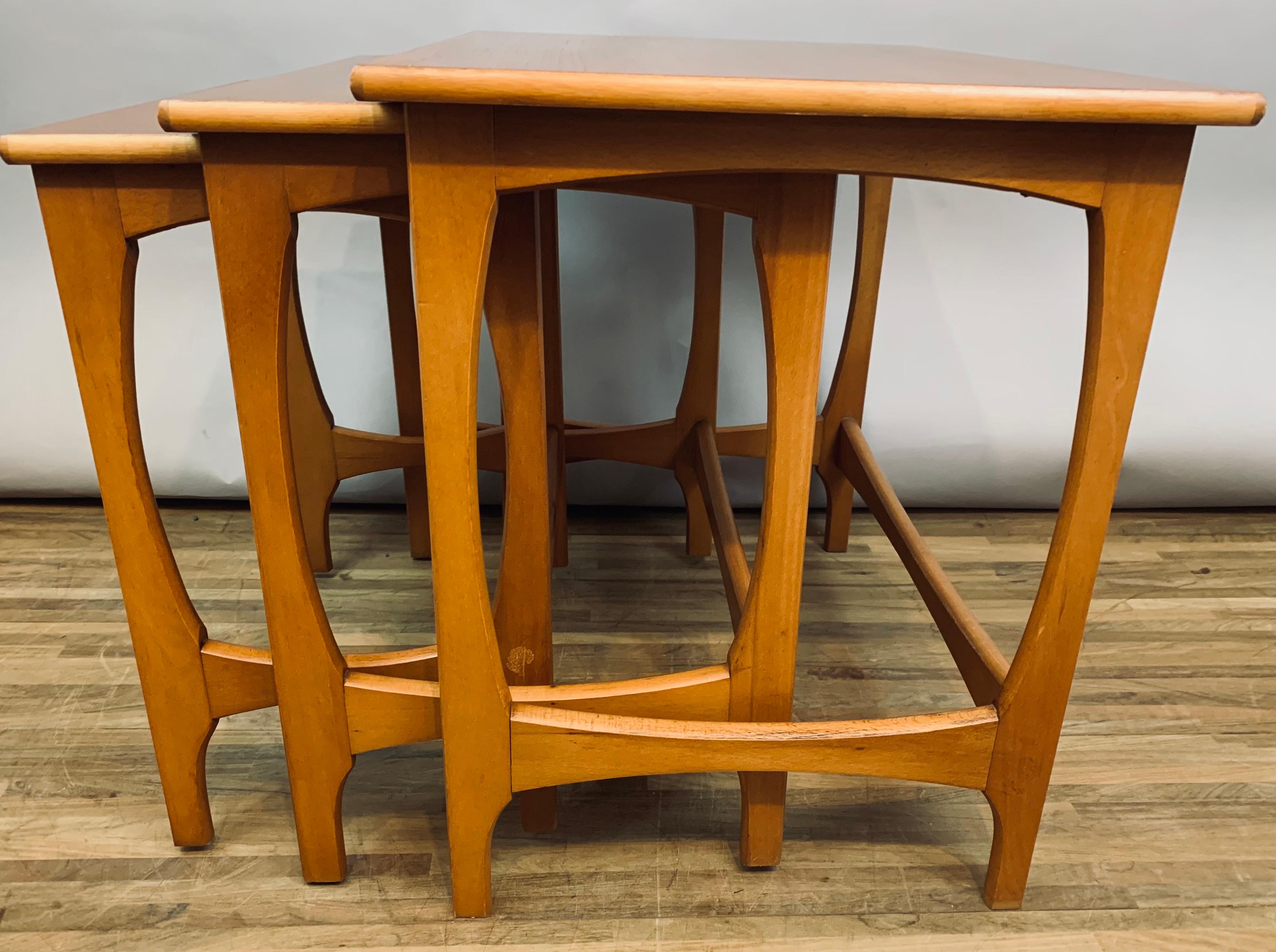 Polished Set of 3 1960s Mid-Century Vintage English Stackable Teak Nest of Tables