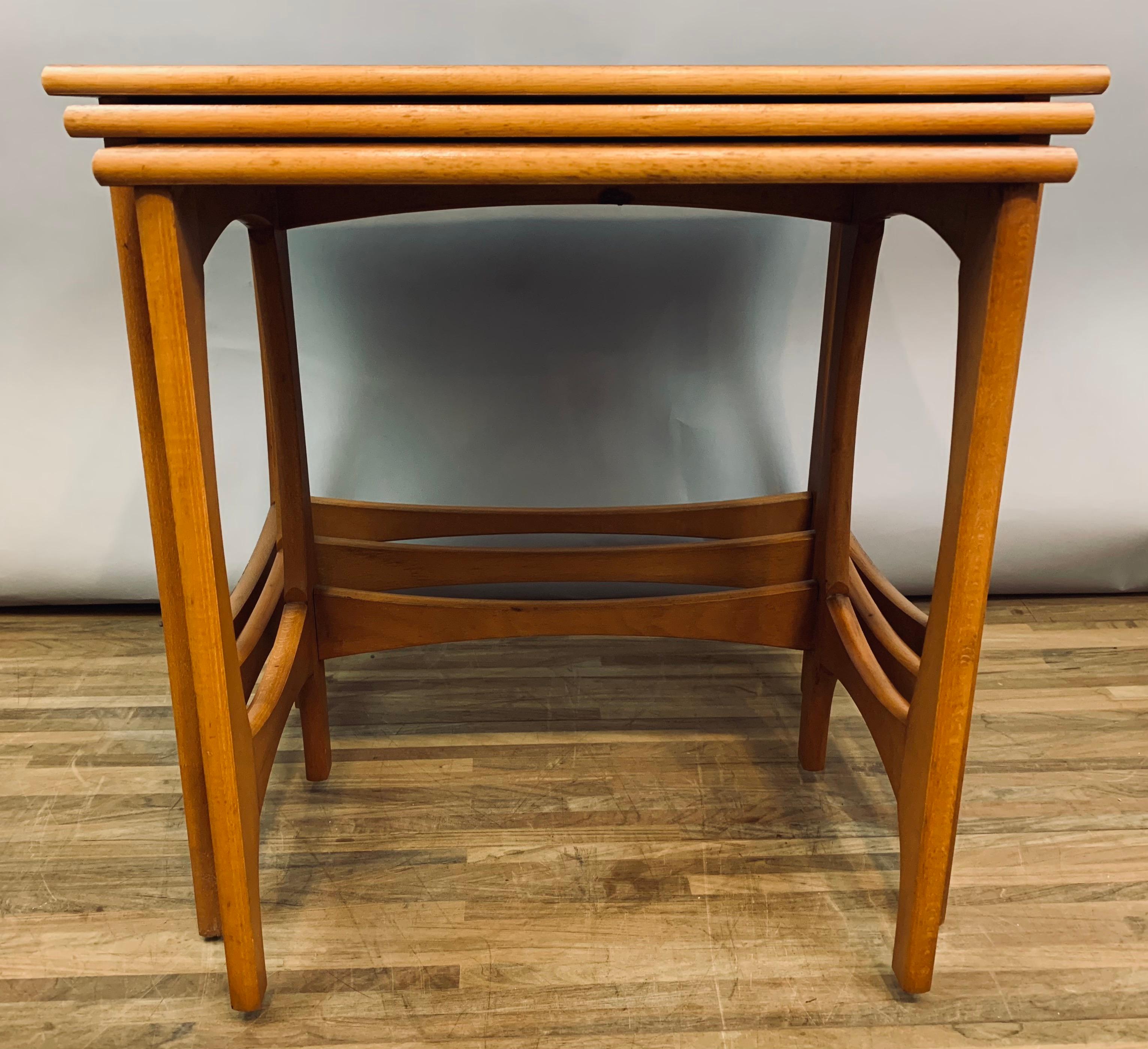 20th Century Set of 3 1960s Mid-Century Vintage English Stackable Teak Nest of Tables