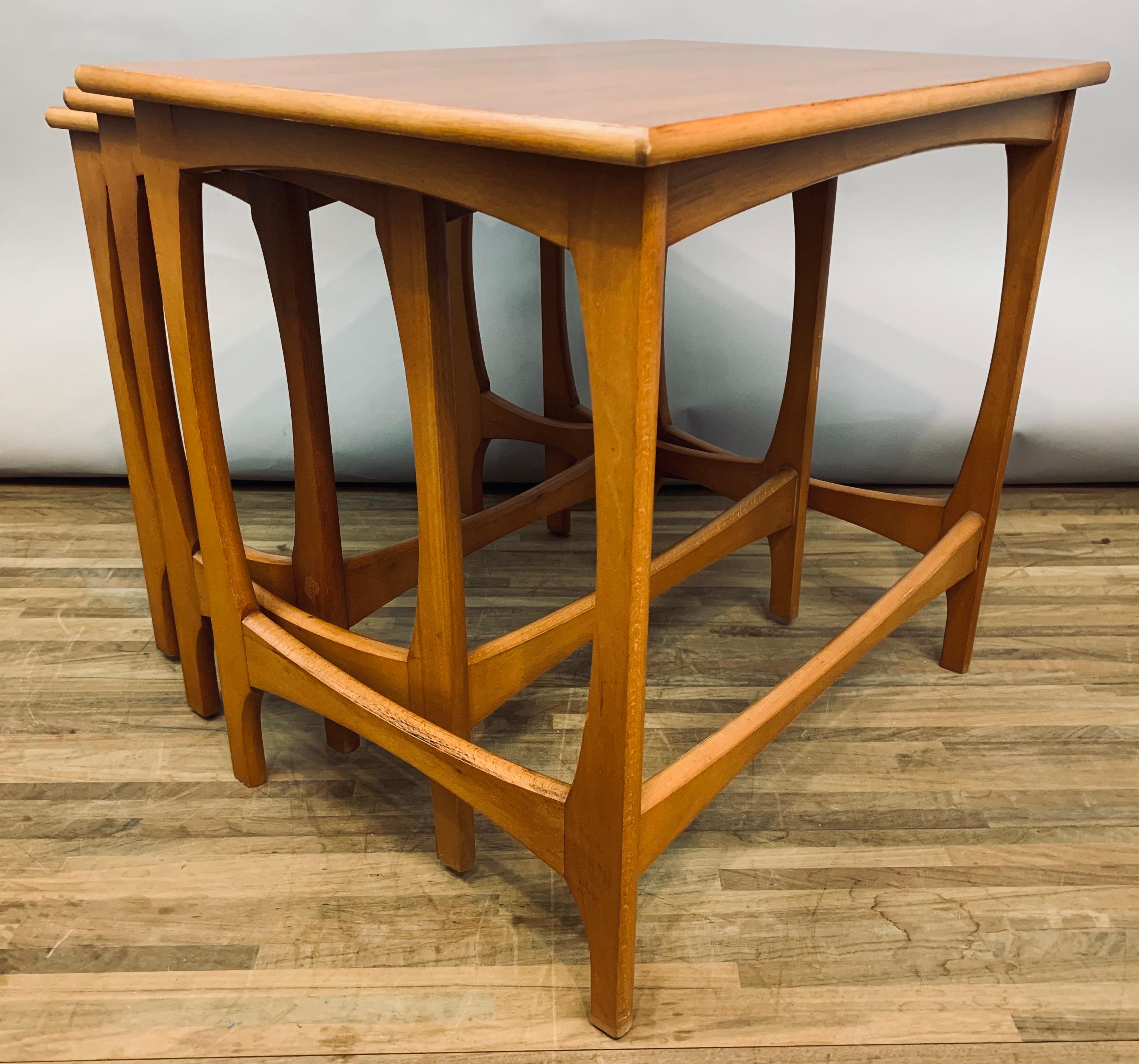 Set of 3 1960s Mid-Century Vintage English Stackable Teak Nest of Tables 1