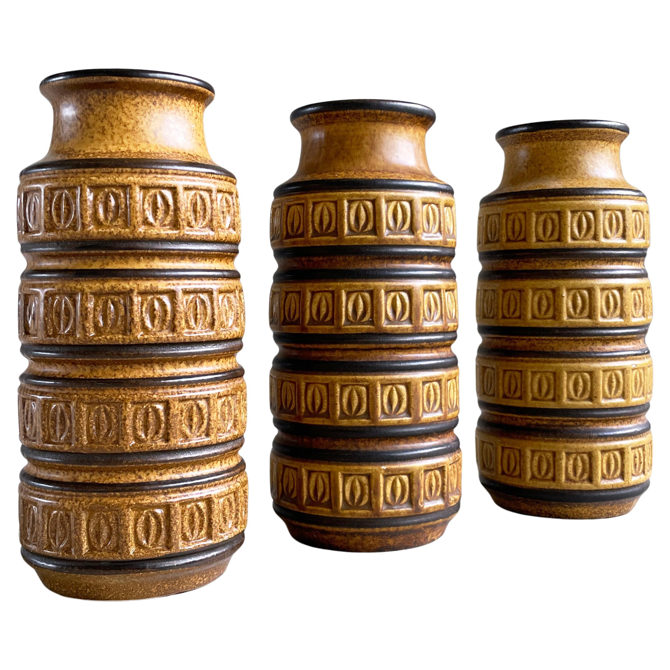 Set di 3 vasi in ceramica di Scheurich Keramik della Germania occidentale degli anni '60 268-23