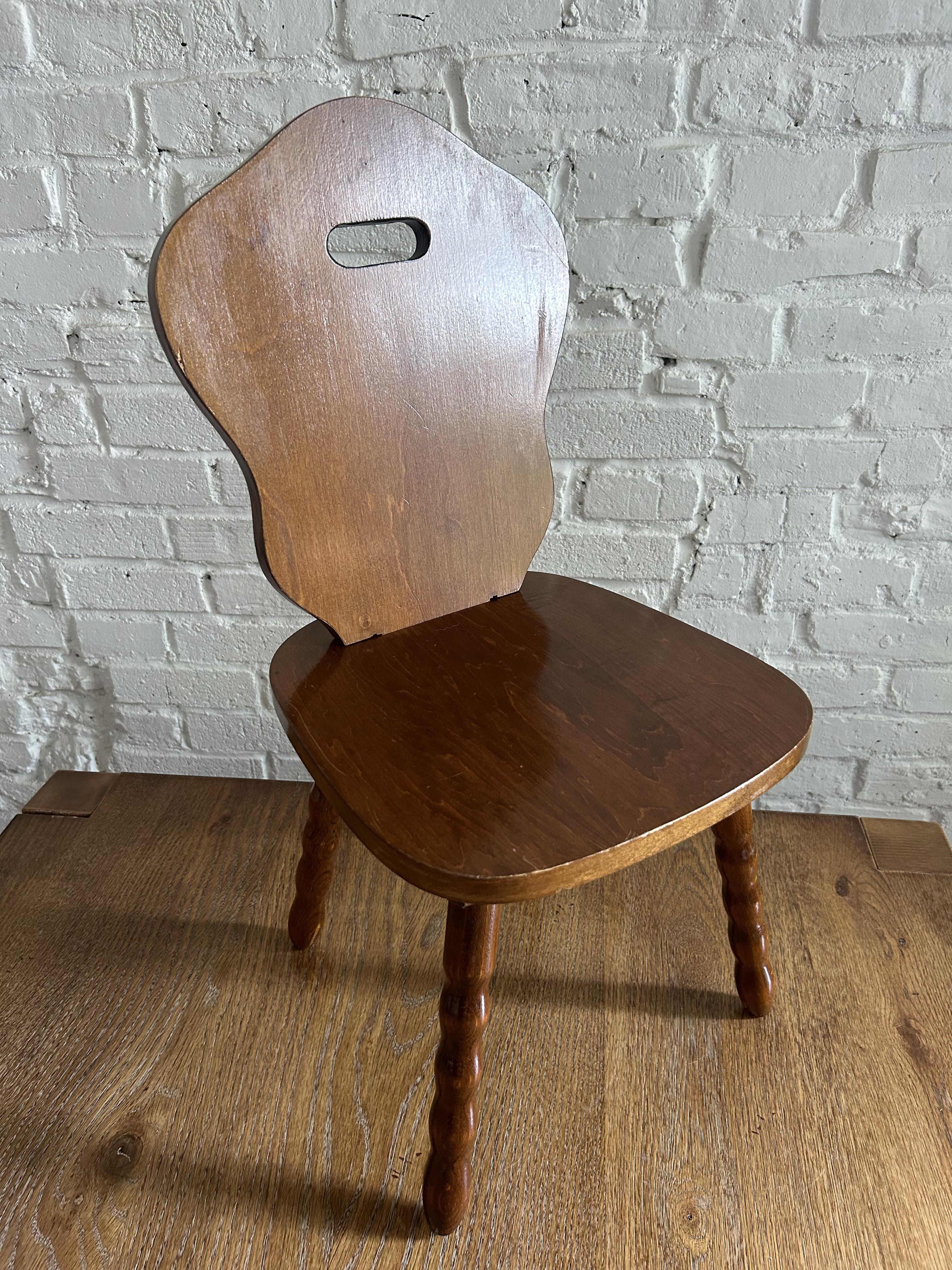 Set of 3 1960s Solid Wood Decorative Stools / Children's Chair, Made in Romania 7