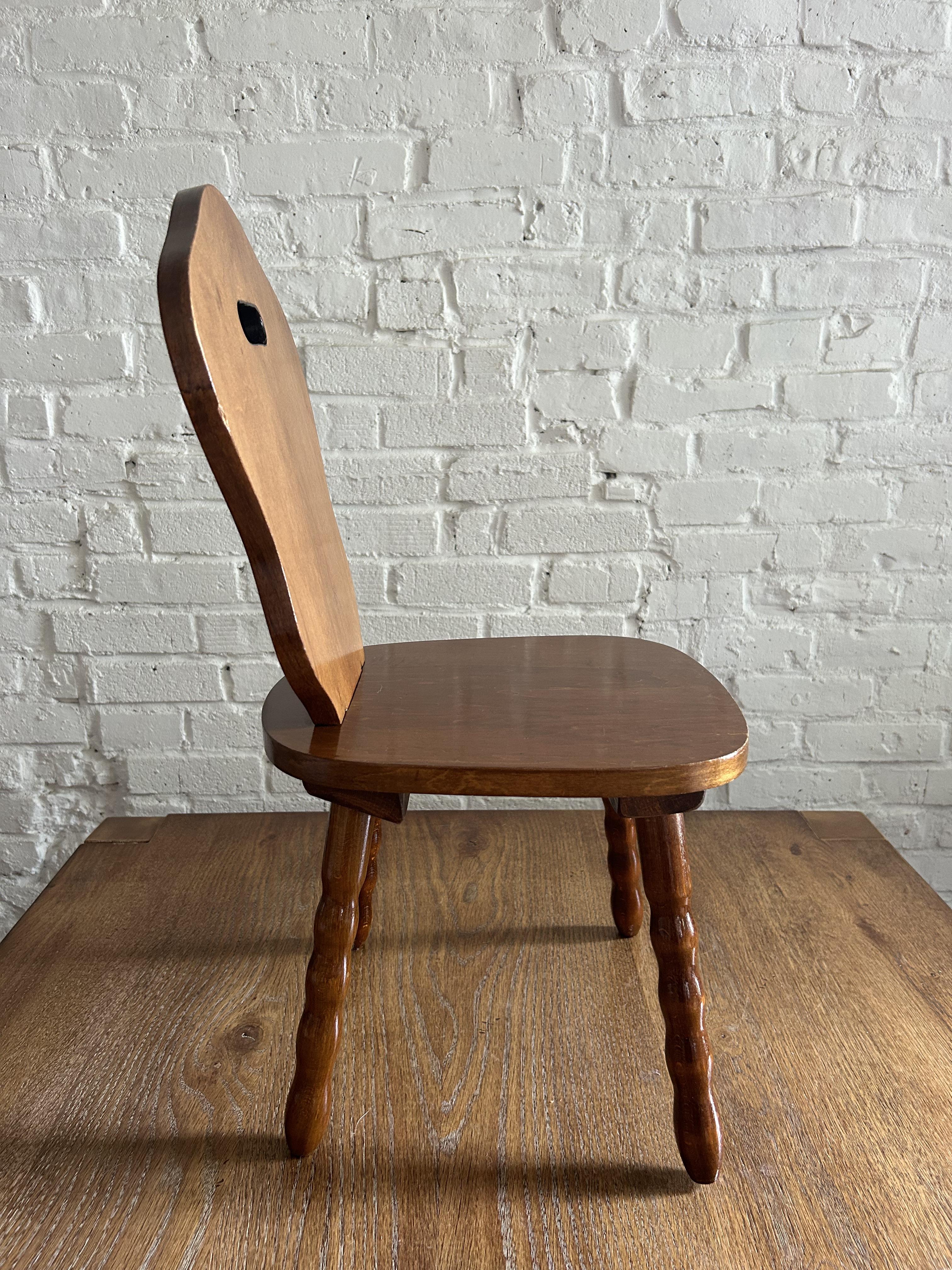 Set of 3 1960s Solid Wood Decorative Stools / Children's Chair, Made in Romania 9