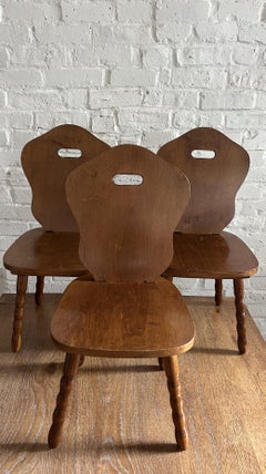 Set of 3 1960s Solid Wood Decorative Stools / Children's Chair, Made in Romania