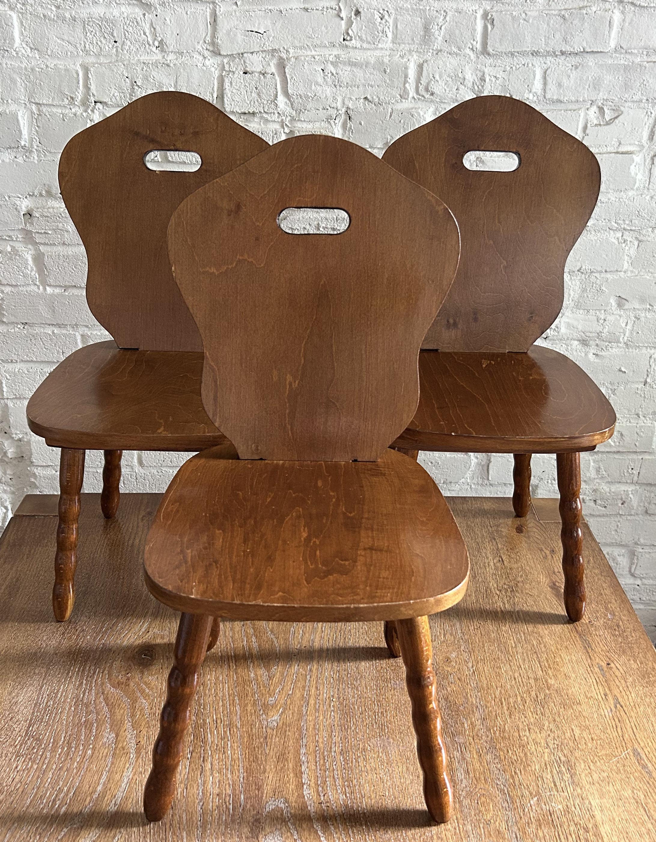 Rustic Set of 3 1960s Solid Wood Decorative Stools / Children's Chair, Made in Romania