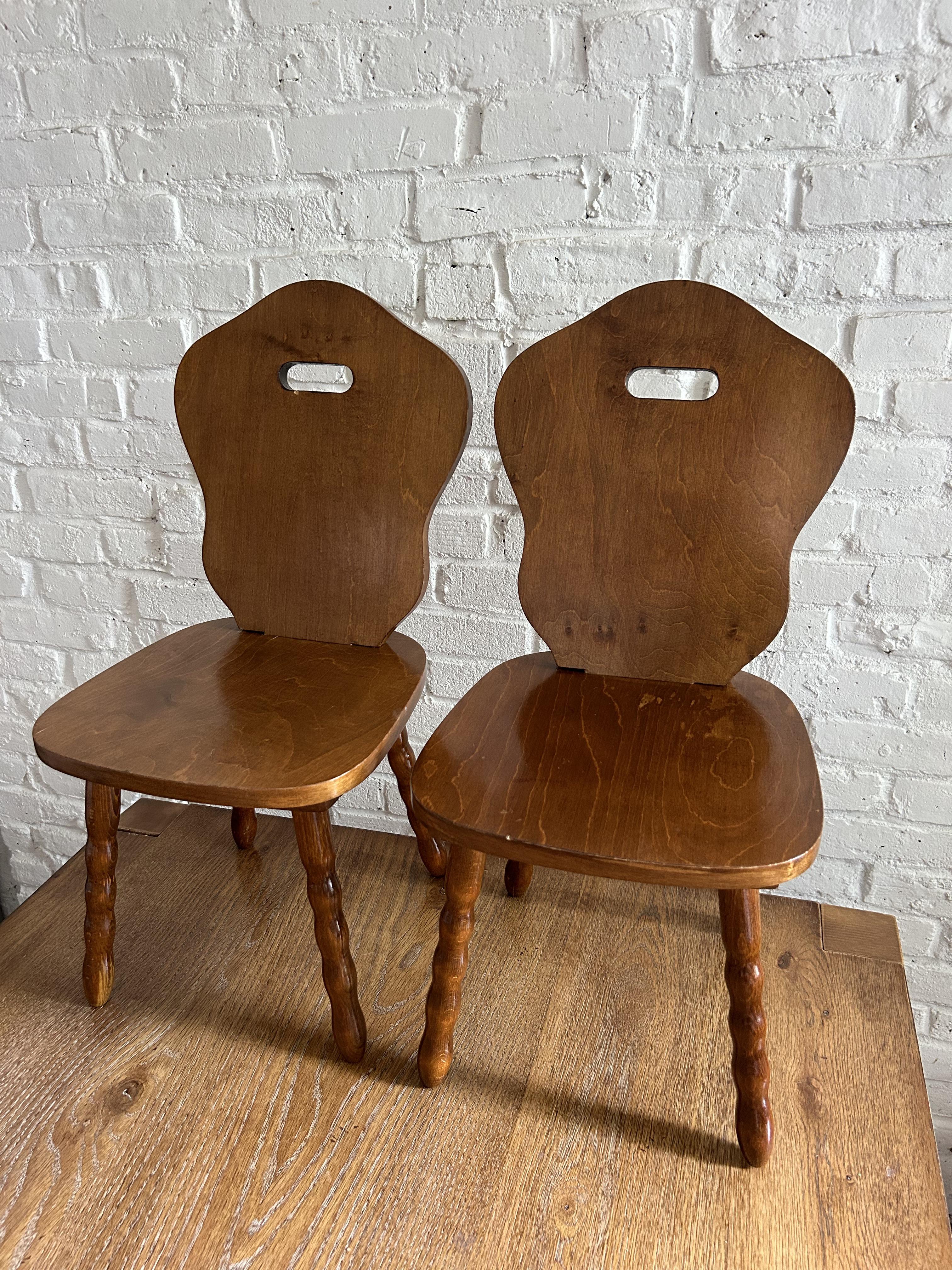 Romanian Set of 3 1960s Solid Wood Decorative Stools / Children's Chair, Made in Romania