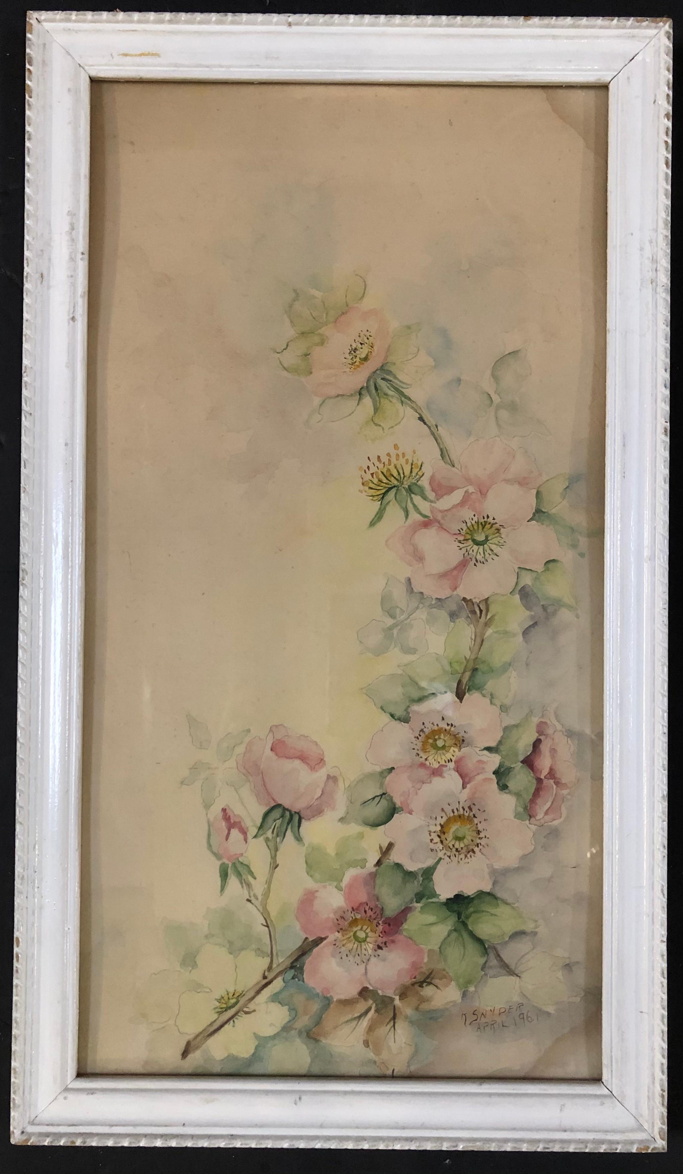Expressionist Set of 3 1961 Original Watercolor Flowers Signed by R Synder For Sale