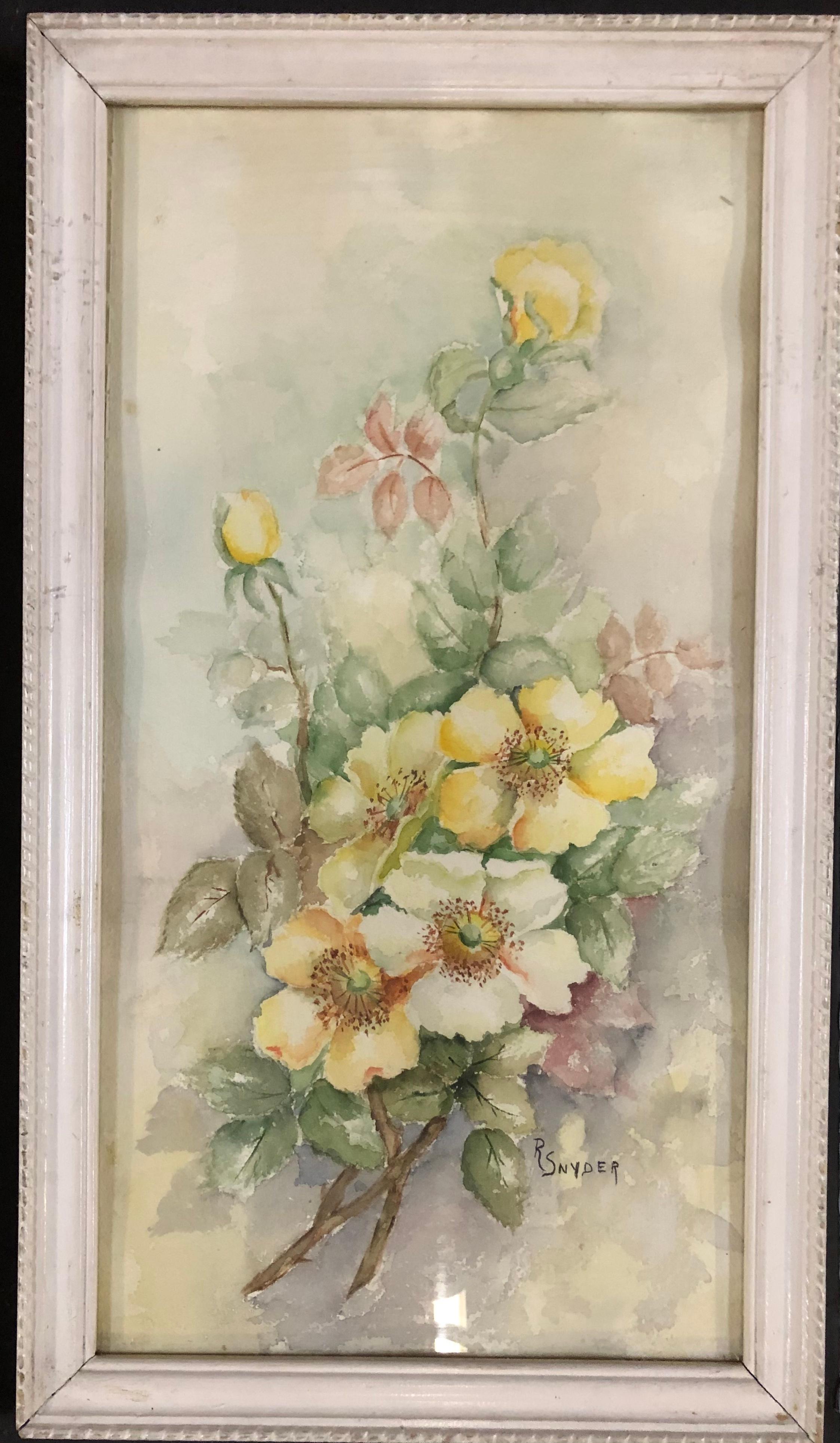 Set of 3 1961 Original Watercolor Flowers Signed by R Synder In Excellent Condition For Sale In Van Nuys, CA