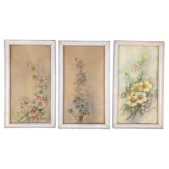 Set of 3 1961 Original Watercolor Flowers Signed by R Synder