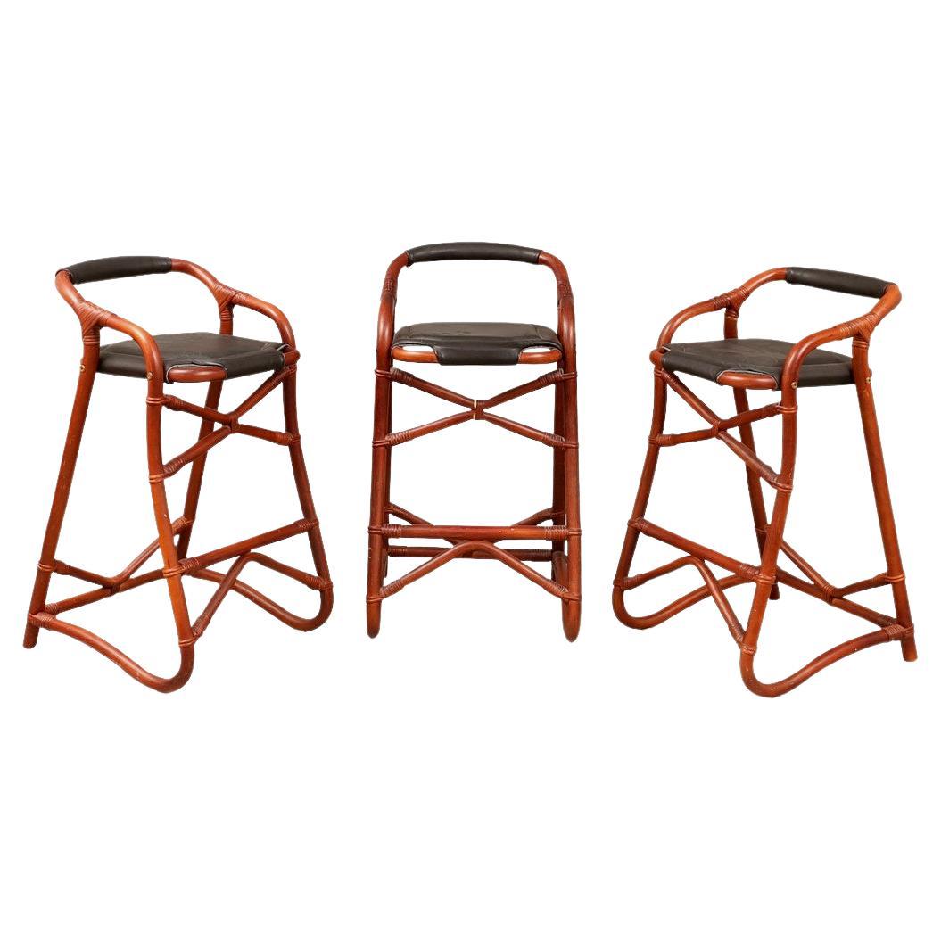 Amazing Set of 4 Vintage French Casino Tufted Leather Bar Stools at