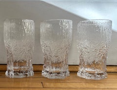 Set of 3 1970s Icicle Art Aslak Highball Glasses by Tapio Wirkkala for Iittala