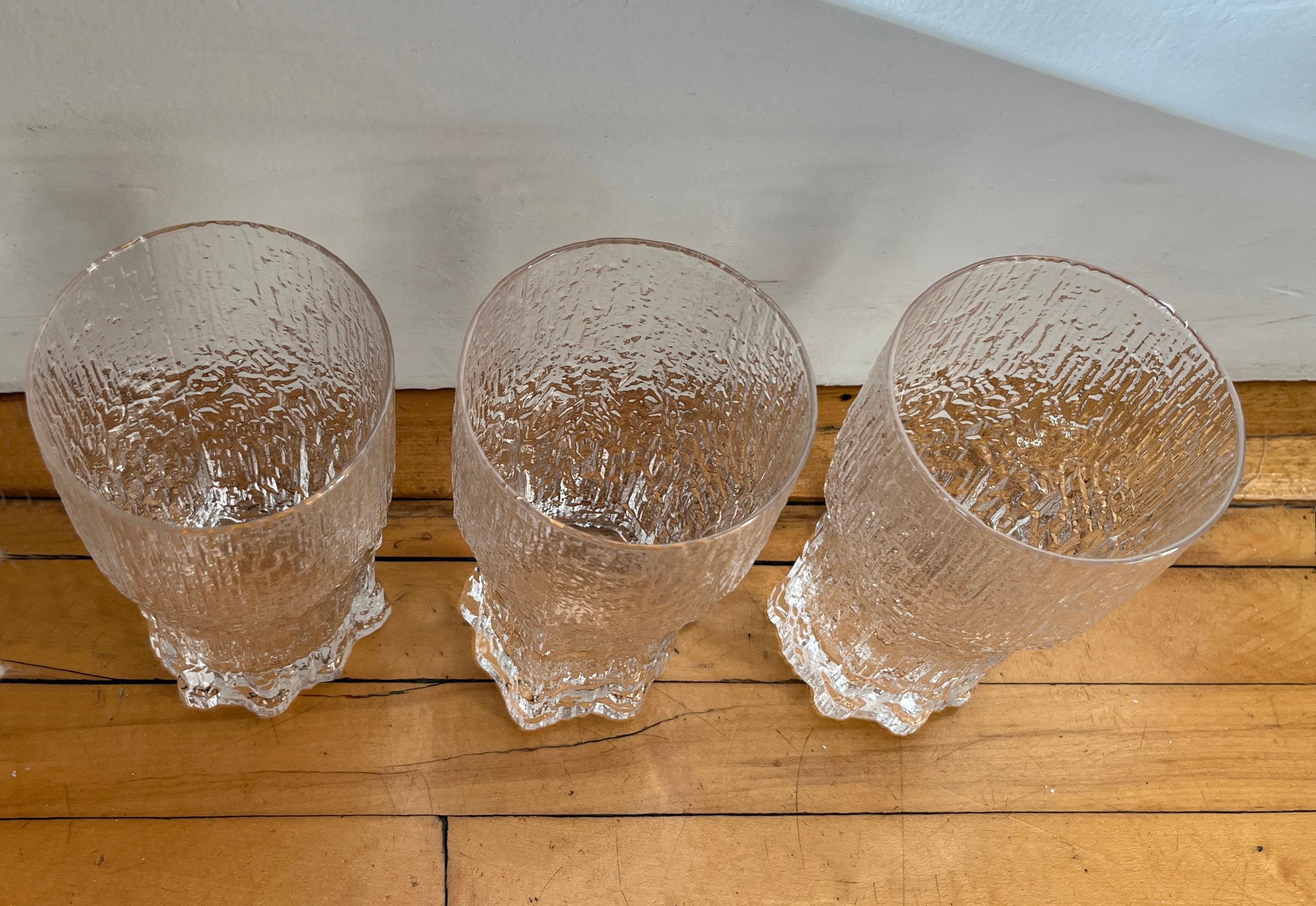 Mid-Century Modern Set of 3 1970s Icicle Art Aslak Highball Glasses by Tapio Wirkkala for Iittala For Sale