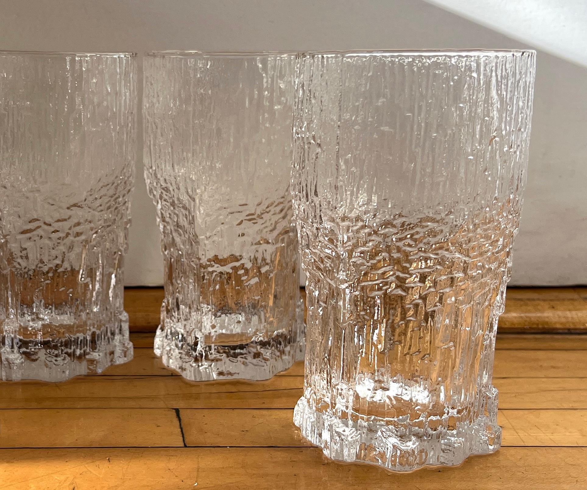 Finnish Set of 3 1970s Icicle Art Aslak Highball Glasses by Tapio Wirkkala for Iittala For Sale