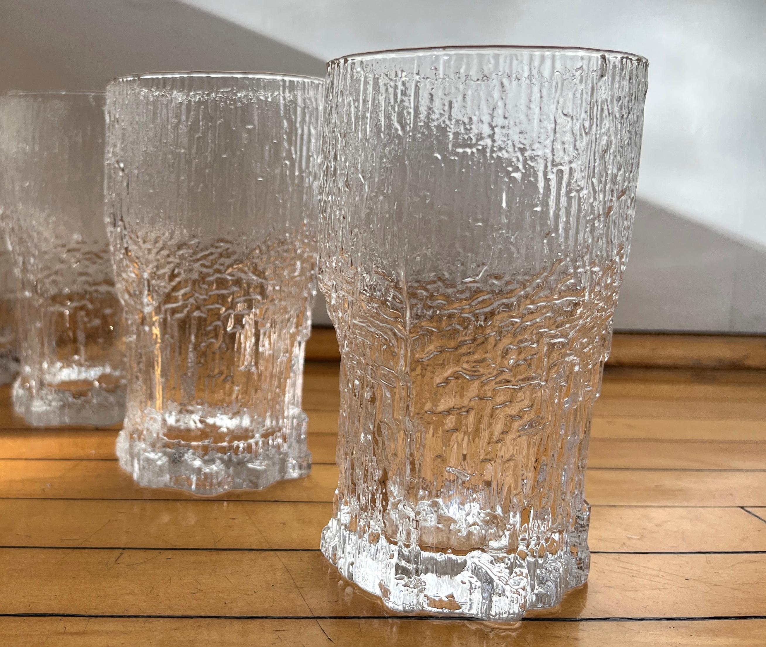 Late 20th Century Set of 3 1970s Icicle Art Aslak Highball Glasses by Tapio Wirkkala for Iittala For Sale