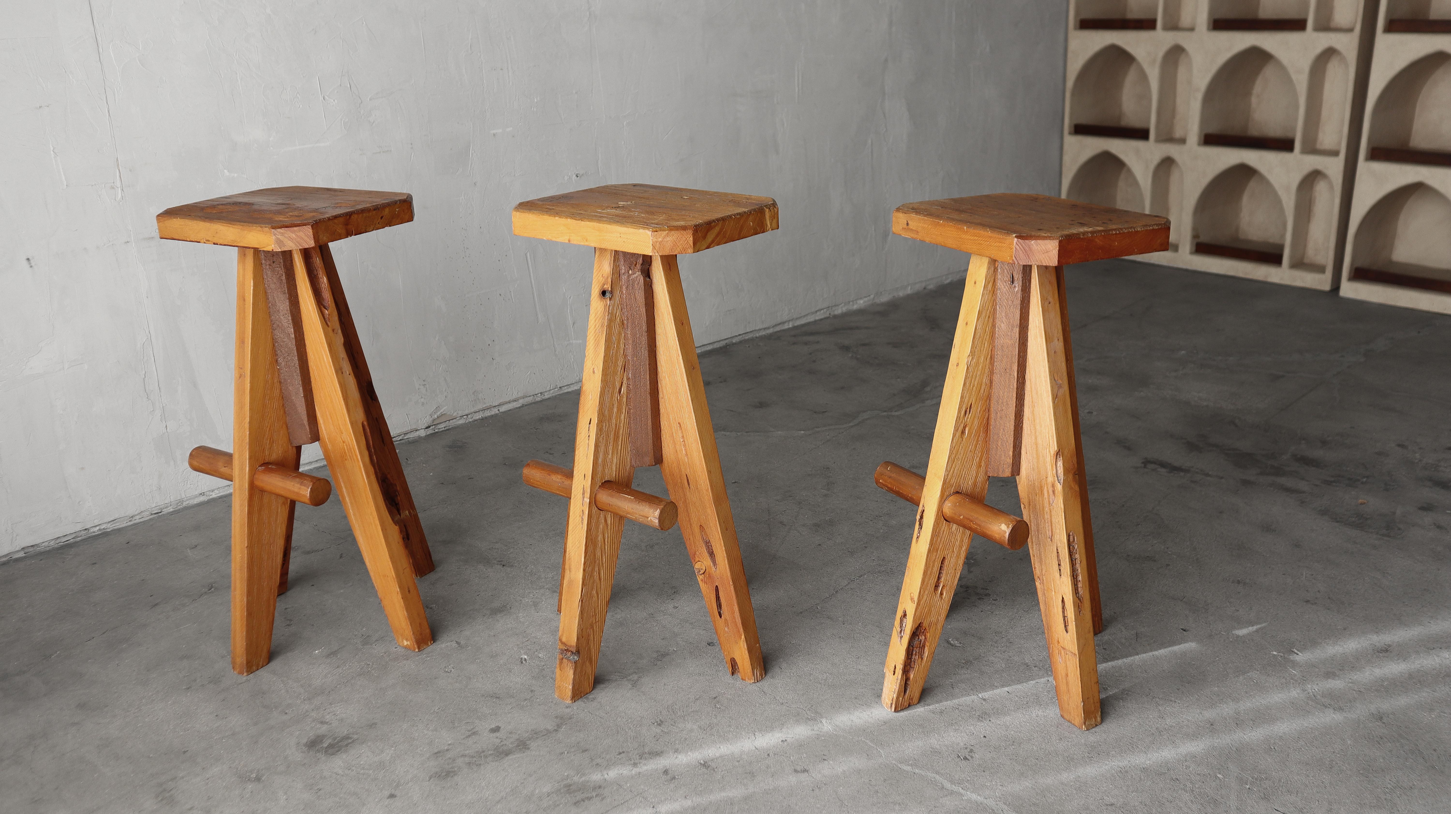 20th Century Set of 3 1970s Scandinavian Pine Stools For Sale