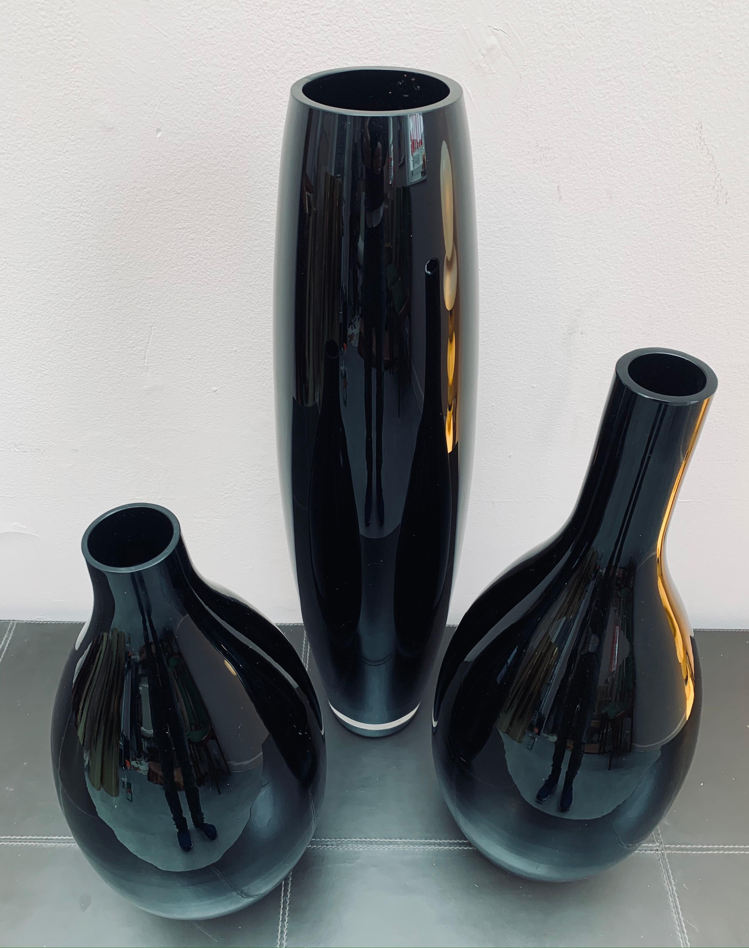 Set of 3 1980s Heavy Black and Clear Glass Vases, Made in England In Good Condition In London, GB