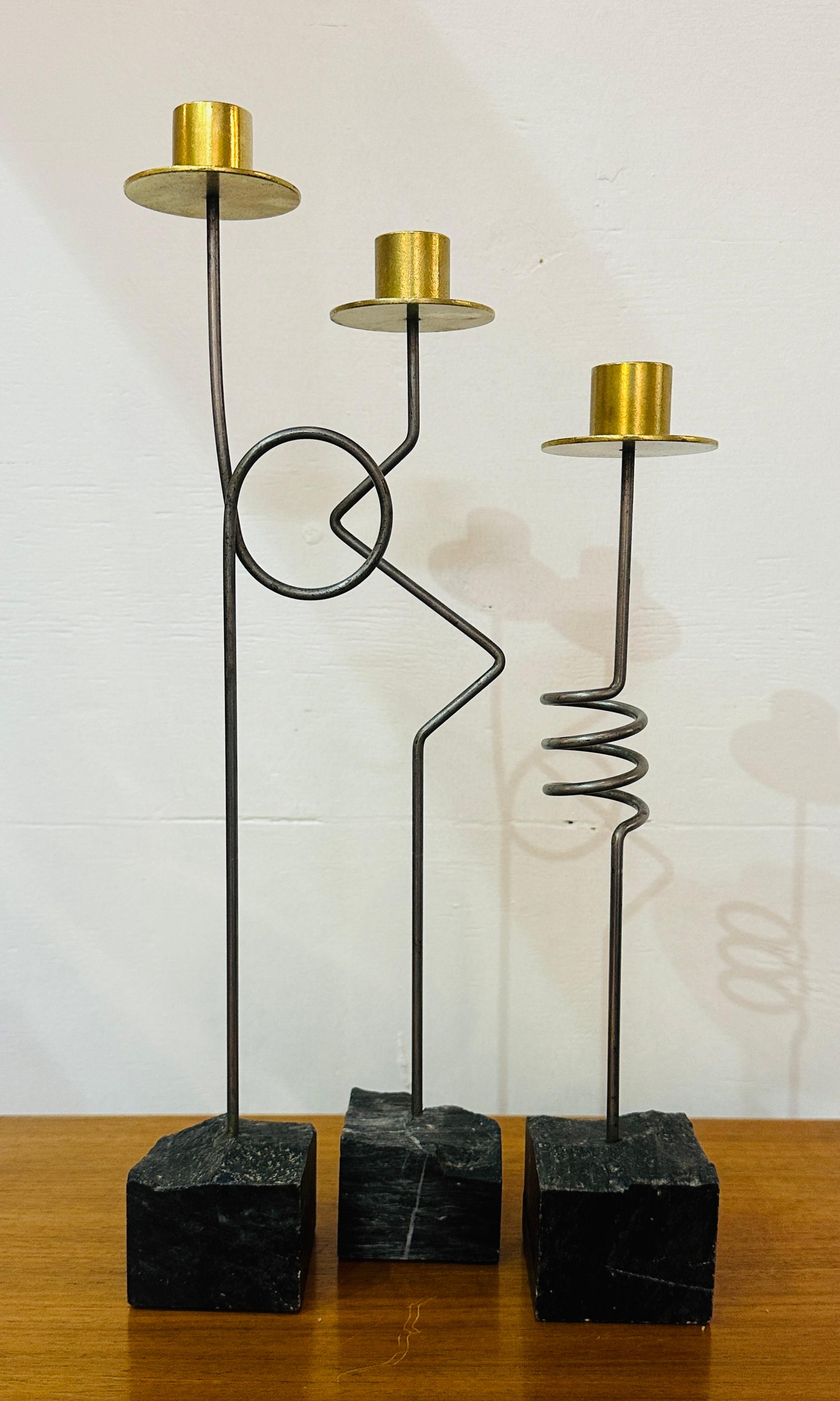Ensemble de 3 bougeoirs à visages Kräsen Ikea suédois des années 1980 par Ehlén Johansson 2
