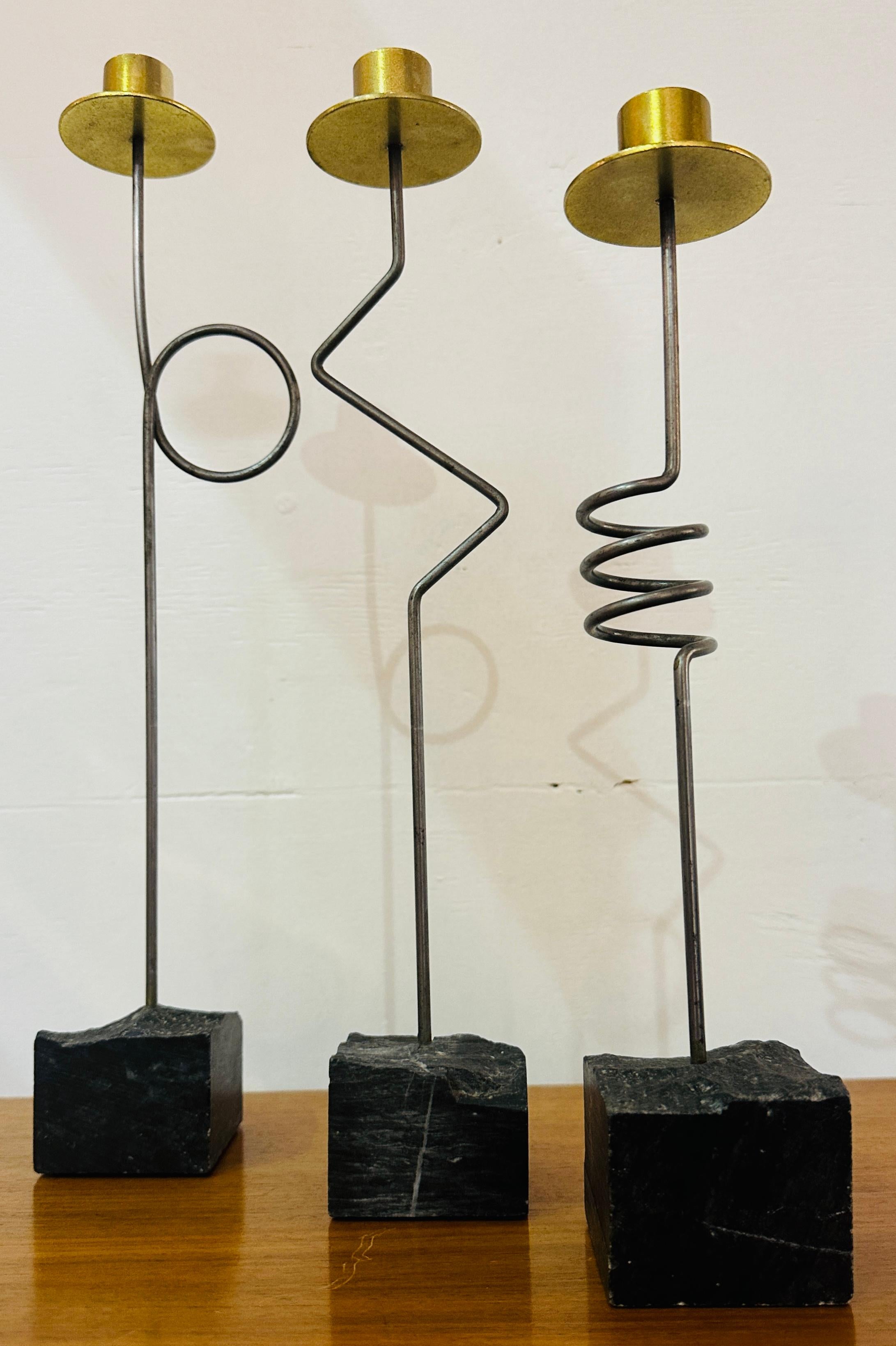 Mid-Century Modern Ensemble de 3 bougeoirs à visages Kräsen Ikea suédois des années 1980 par Ehlén Johansson