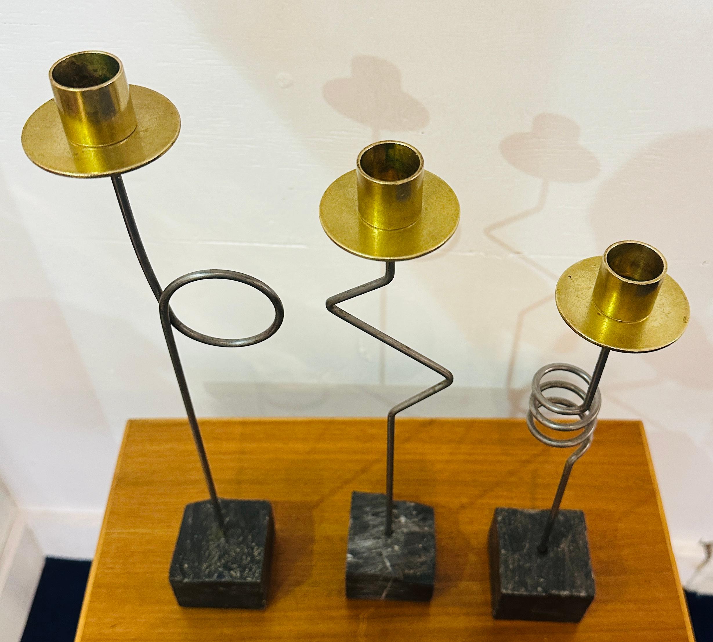 Poli Ensemble de 3 bougeoirs à visages Kräsen Ikea suédois des années 1980 par Ehlén Johansson