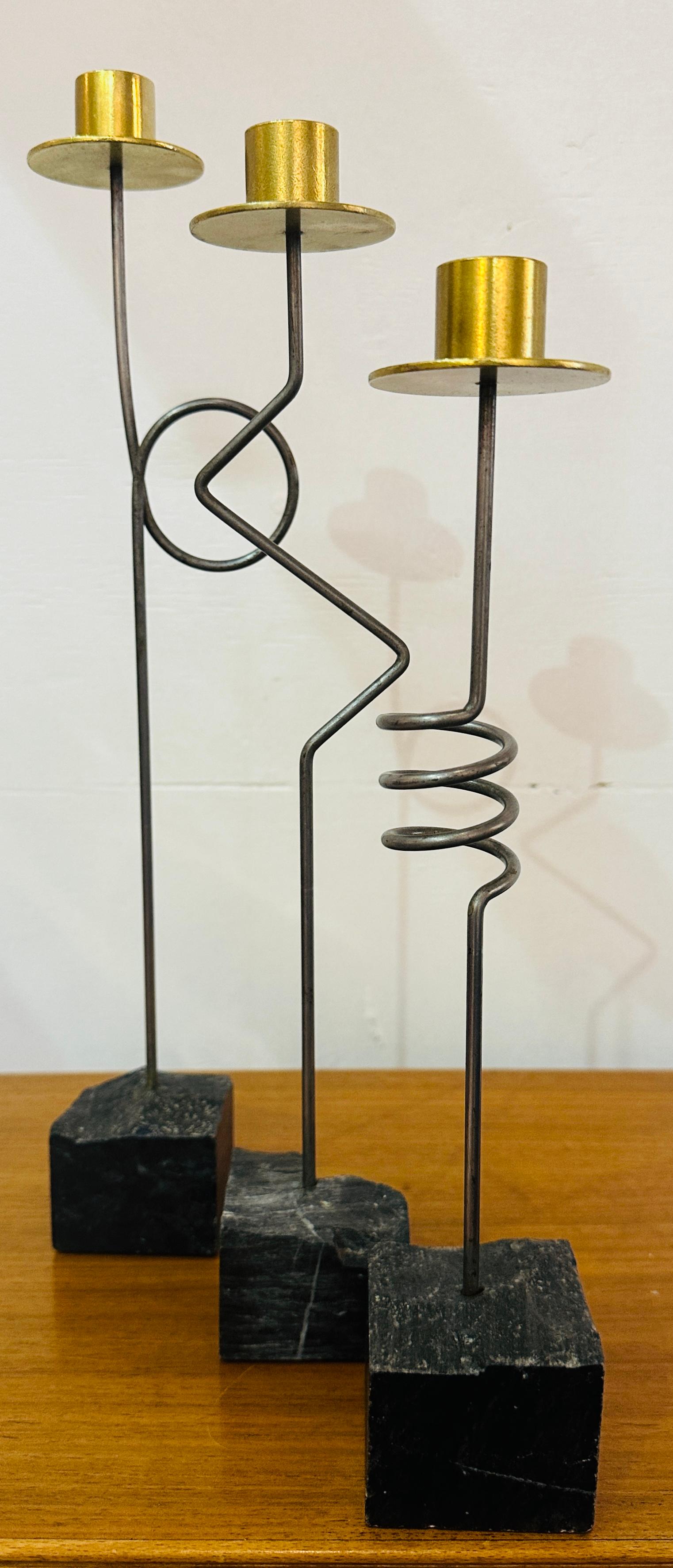 Fin du 20e siècle Ensemble de 3 bougeoirs à visages Kräsen Ikea suédois des années 1980 par Ehlén Johansson