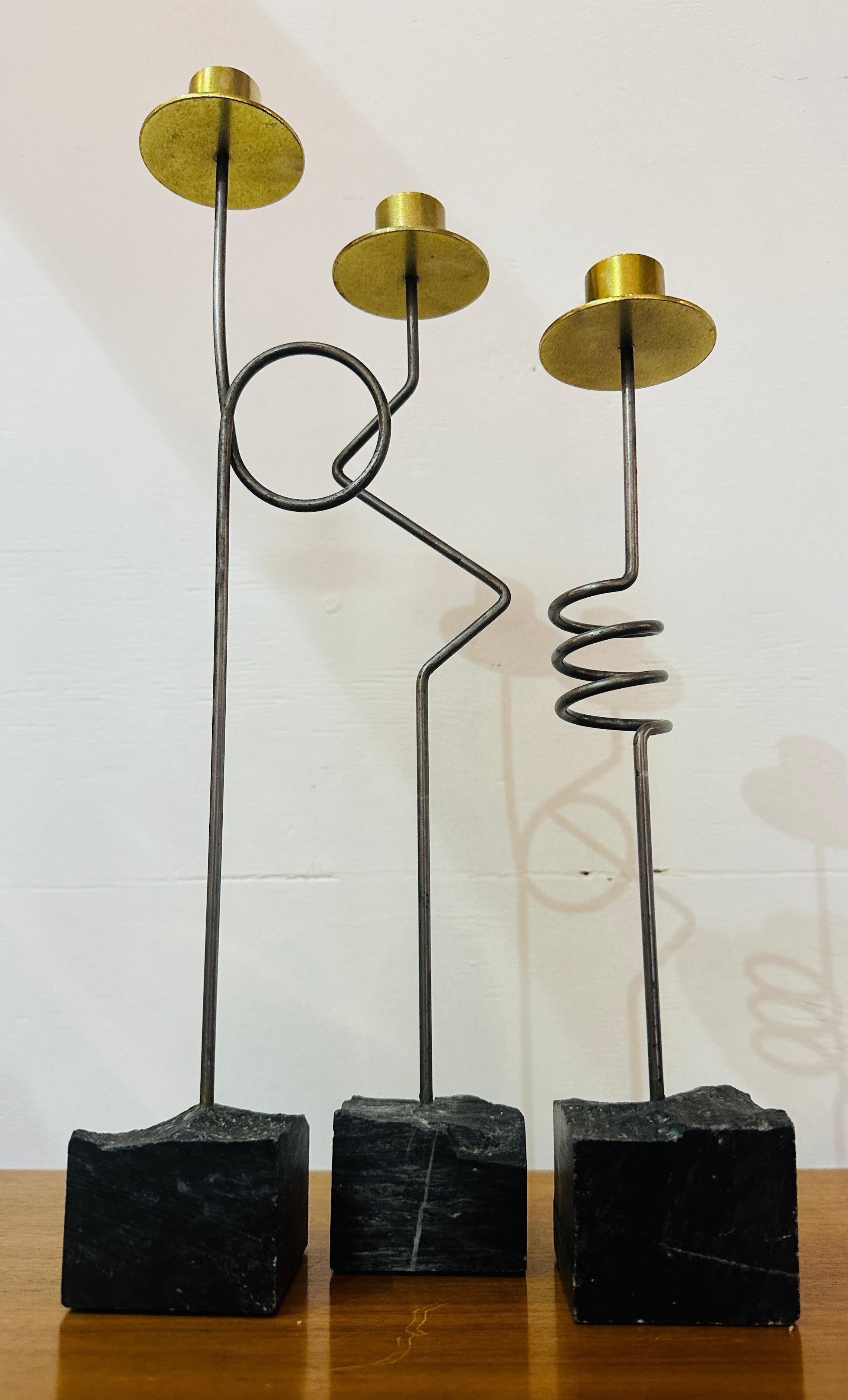 Ensemble de 3 bougeoirs à visages Kräsen Ikea suédois des années 1980 par Ehlén Johansson 1