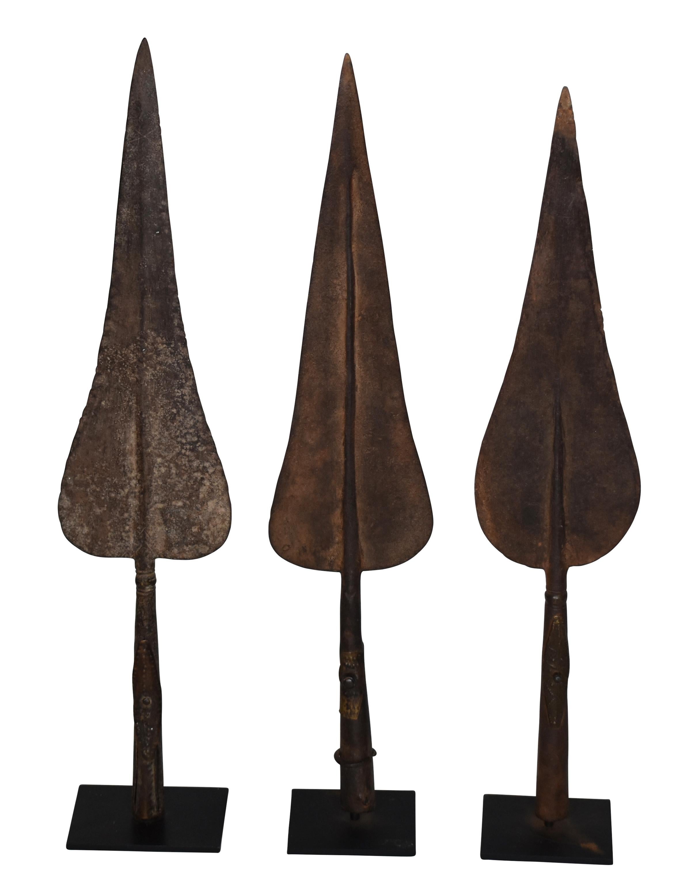 Set of Three 19th Century African Iron Spears on Stands In Fair Condition In New Orleans, LA