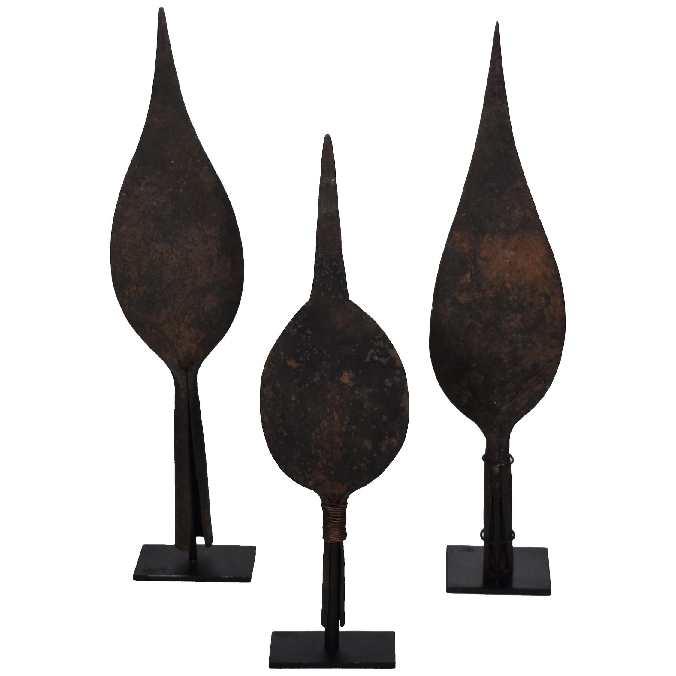 Set of Three 19th Century African Iron Spears on Stands