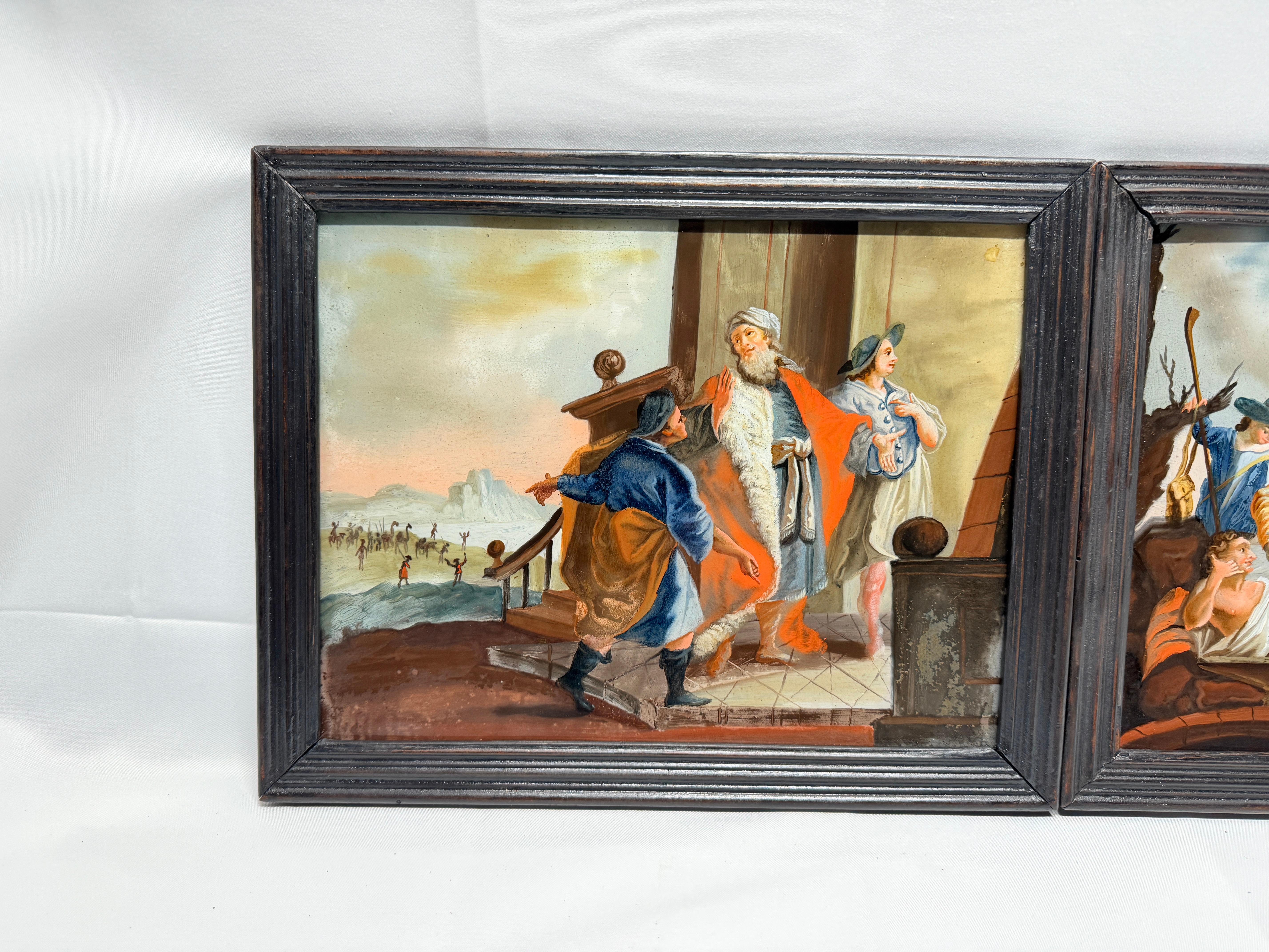 **Set of 3, 19th Century Allegorical Reverse Glass Paintings**  

This captivating set of **three 19th-century allegorical reverse glass paintings** presents richly detailed narratives imbued with symbolism and classical themes. Each painting is