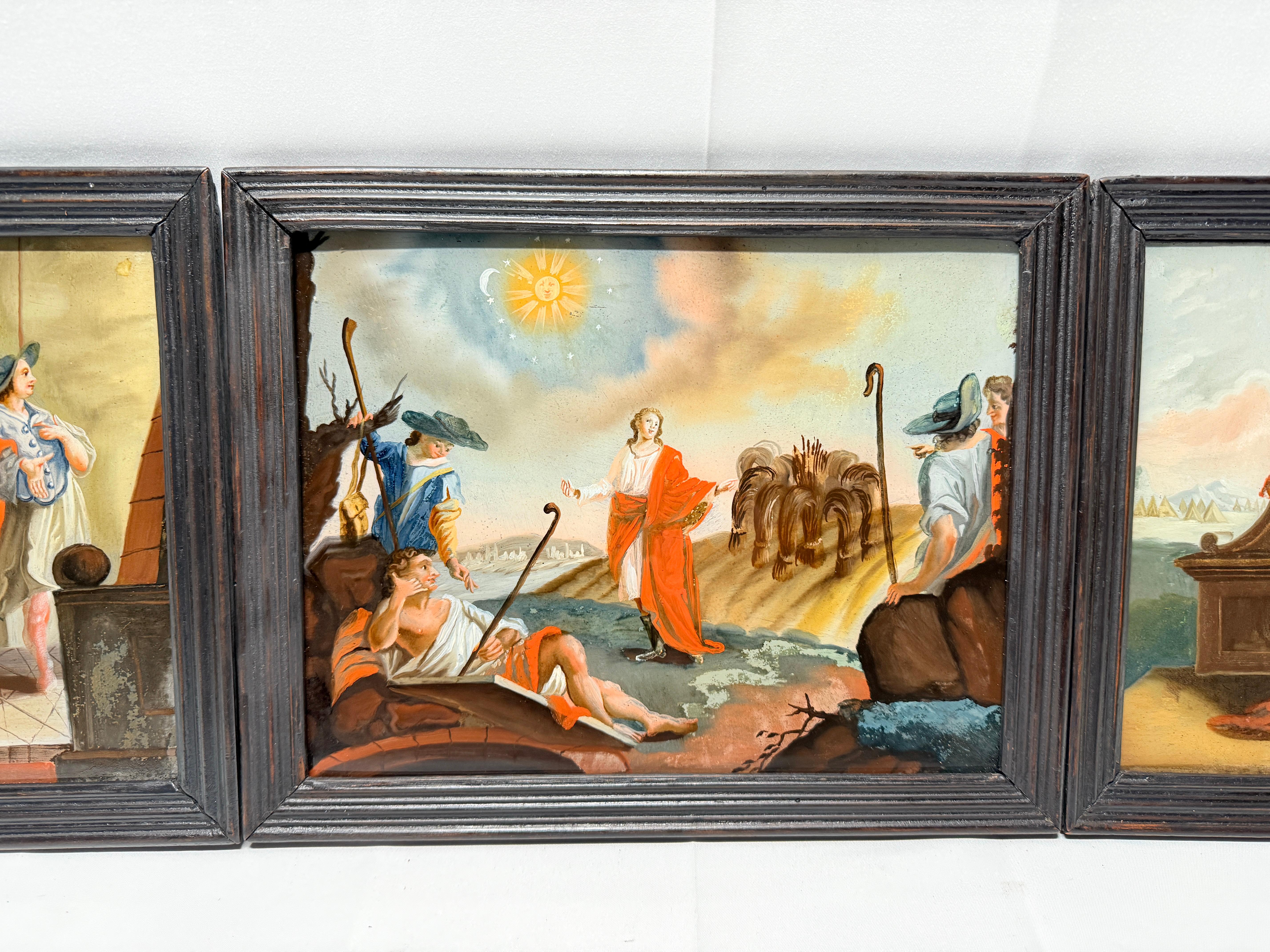 Satz von 3 allegorischen rückseitigen Glasgemälden aus dem 19. Jahrhundert (Barock) im Angebot