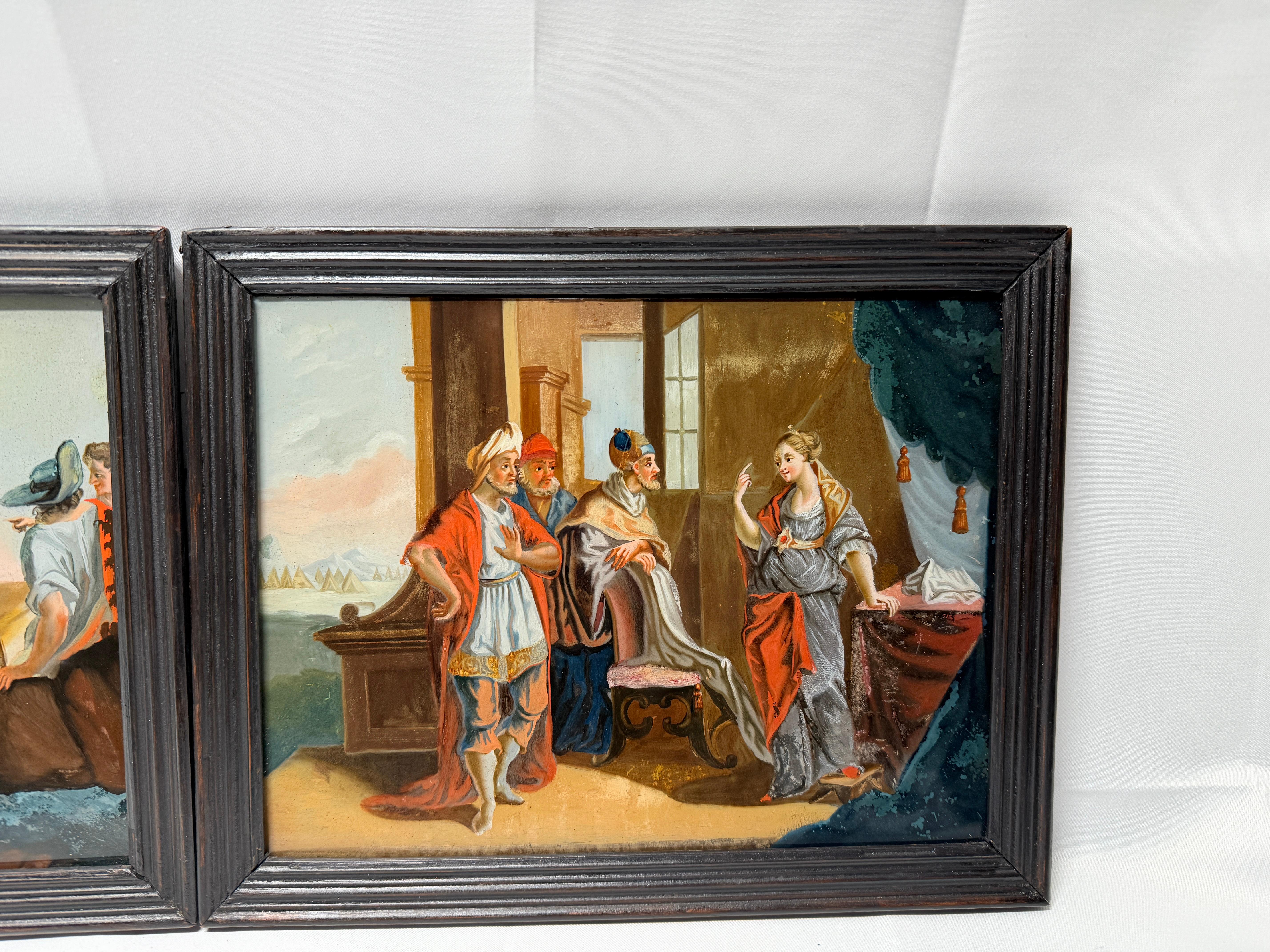 Satz von 3 allegorischen rückseitigen Glasgemälden aus dem 19. Jahrhundert (Italienisch) im Angebot