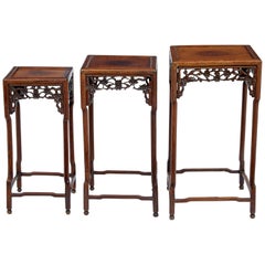 Set of 3 19th Century Carved Chinese Hardwood Nest of Tables