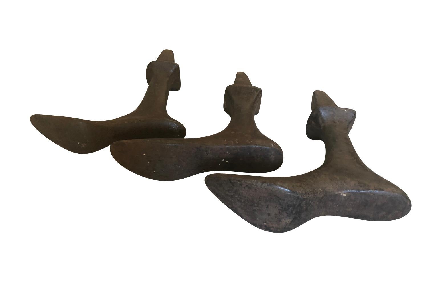 Set of 3 19th Century Cast Iron Shoe Molds For Sale 1