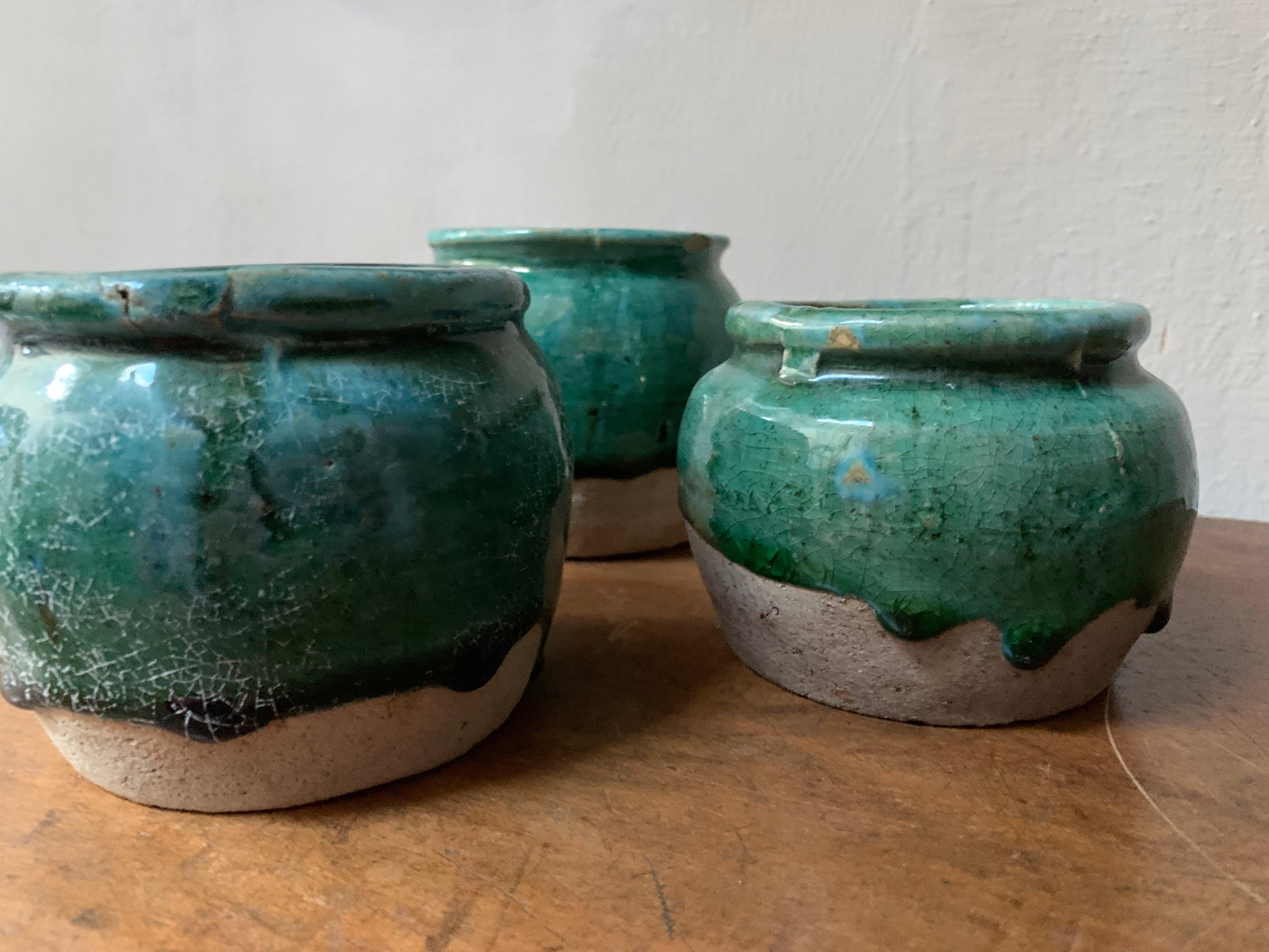 Glazed Set of 3 19th Century Chinese Ginger Pots