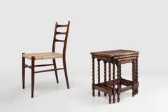 3 Tische aus Eiche und Rattan aus dem 20.