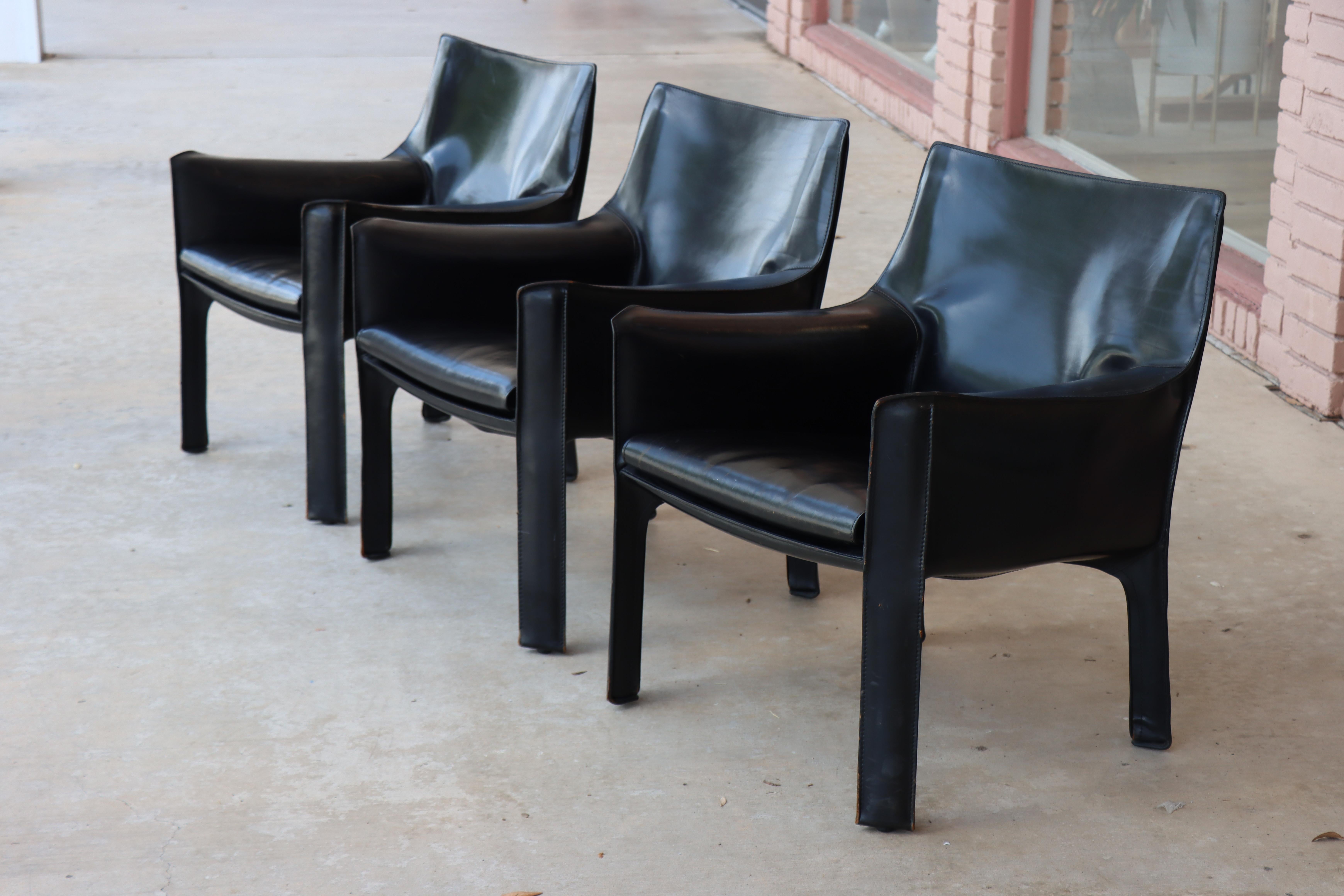 Set of 3 ‘414 Cab Lounge’ Chairs Designed by Mario Bellini for Cassina, c. 1970s For Sale 7