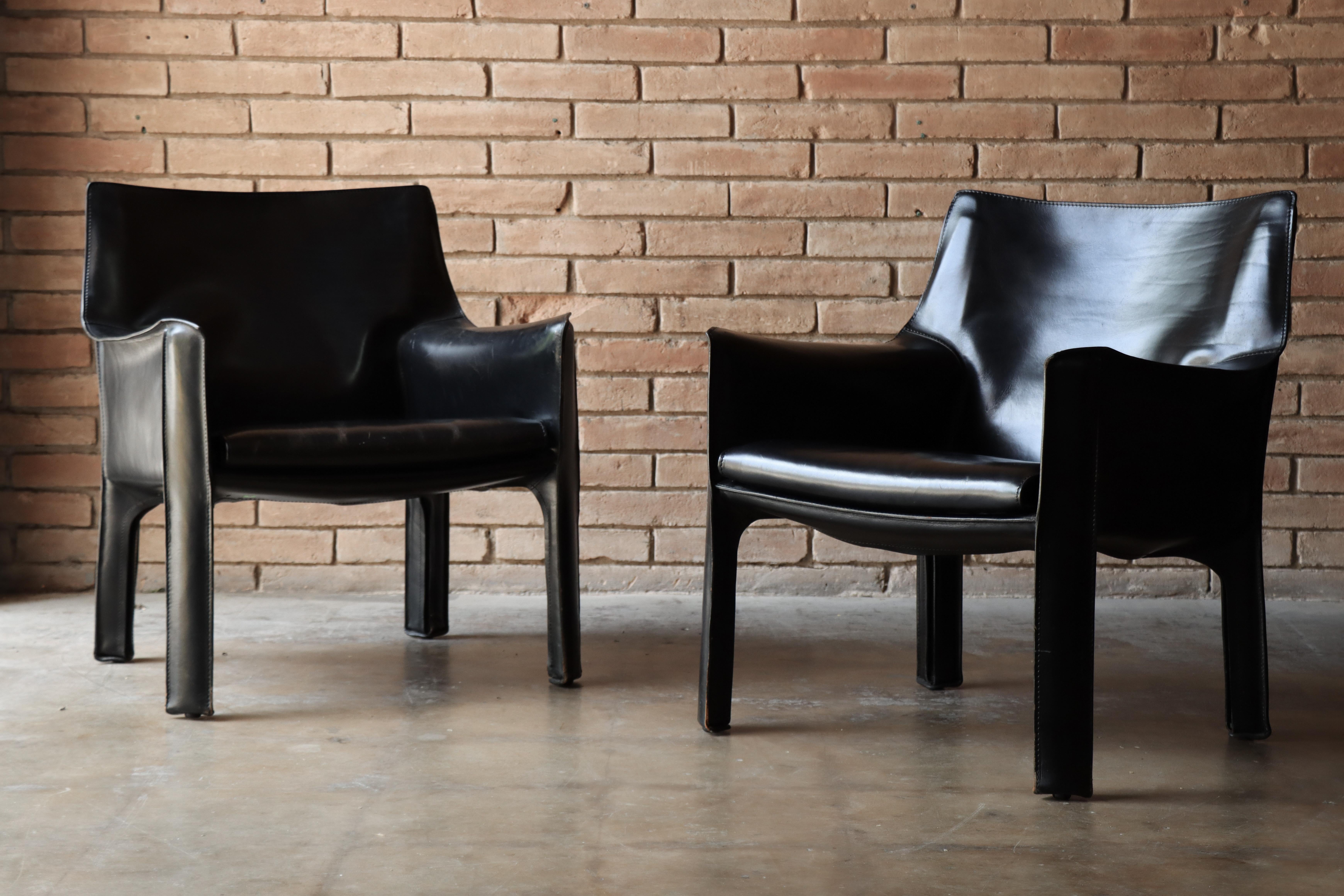 Mid-Century Modern Set of 3 ‘414 Cab Lounge’ Chairs Designed by Mario Bellini for Cassina, c. 1970s For Sale
