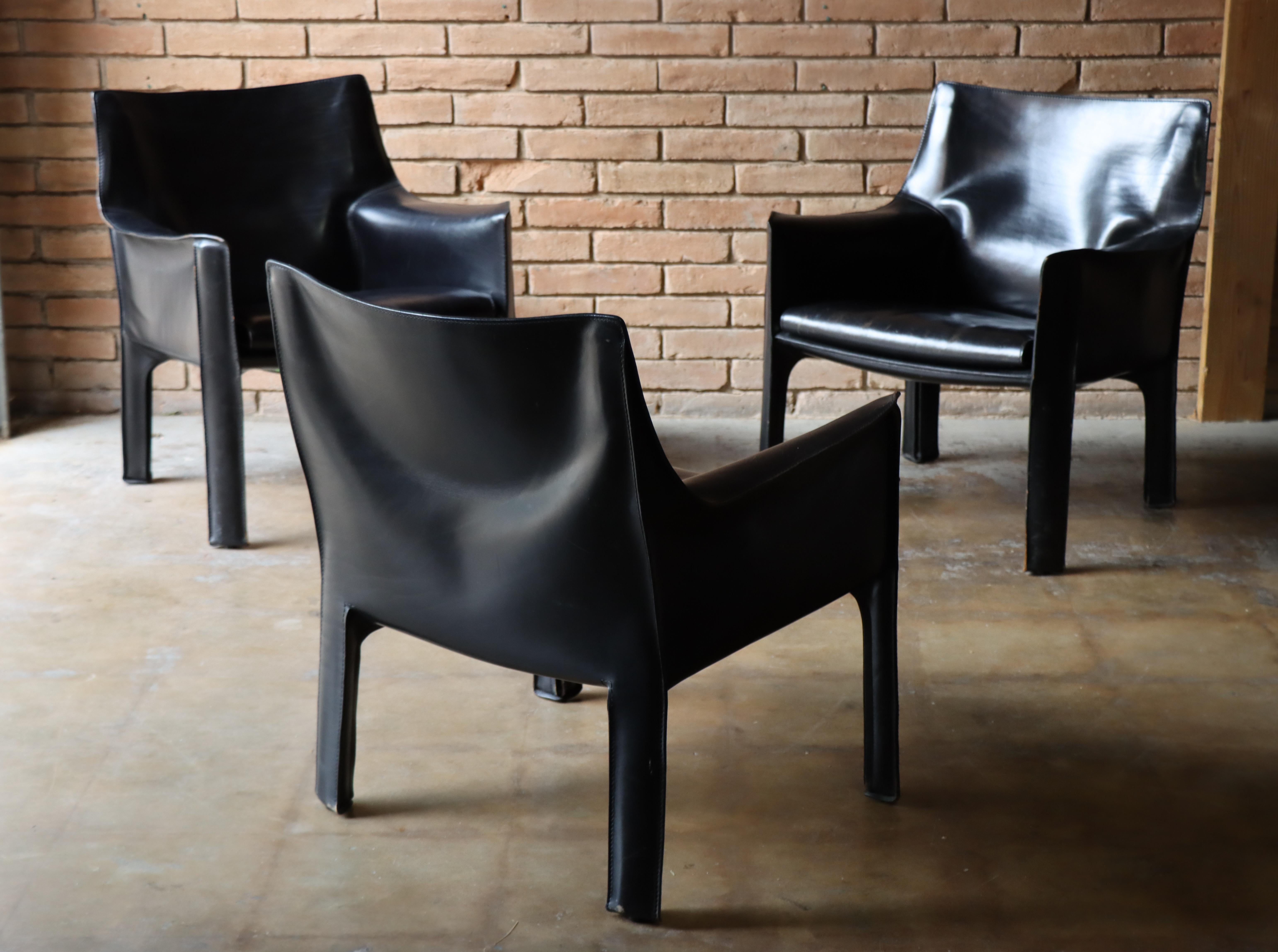 Italian Set of 3 ‘414 Cab Lounge’ Chairs Designed by Mario Bellini for Cassina, c. 1970s For Sale