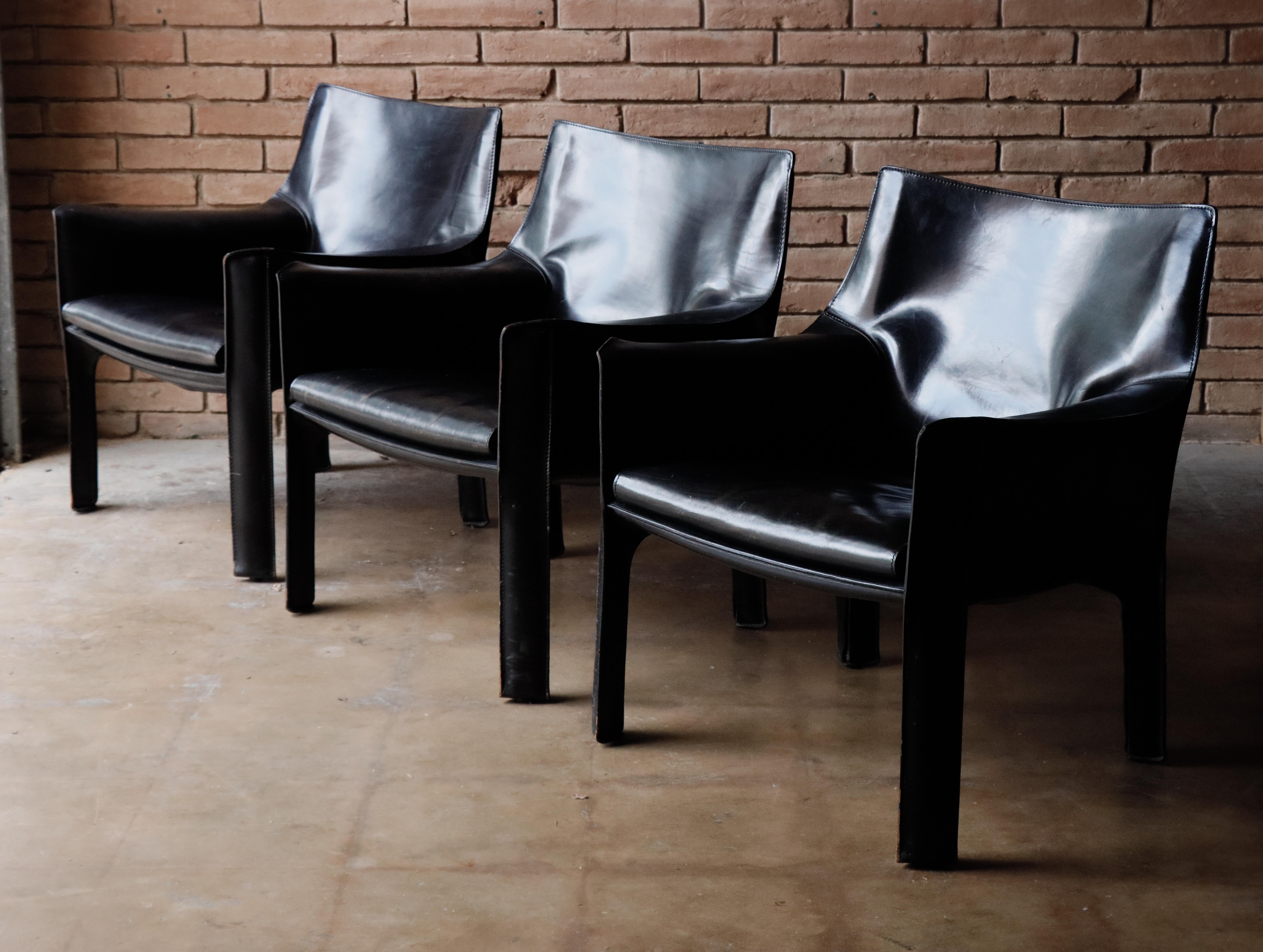 Set of 3 ‘414 Cab Lounge’ Chairs Designed by Mario Bellini for Cassina, c. 1970s In Good Condition For Sale In Round Rock, TX