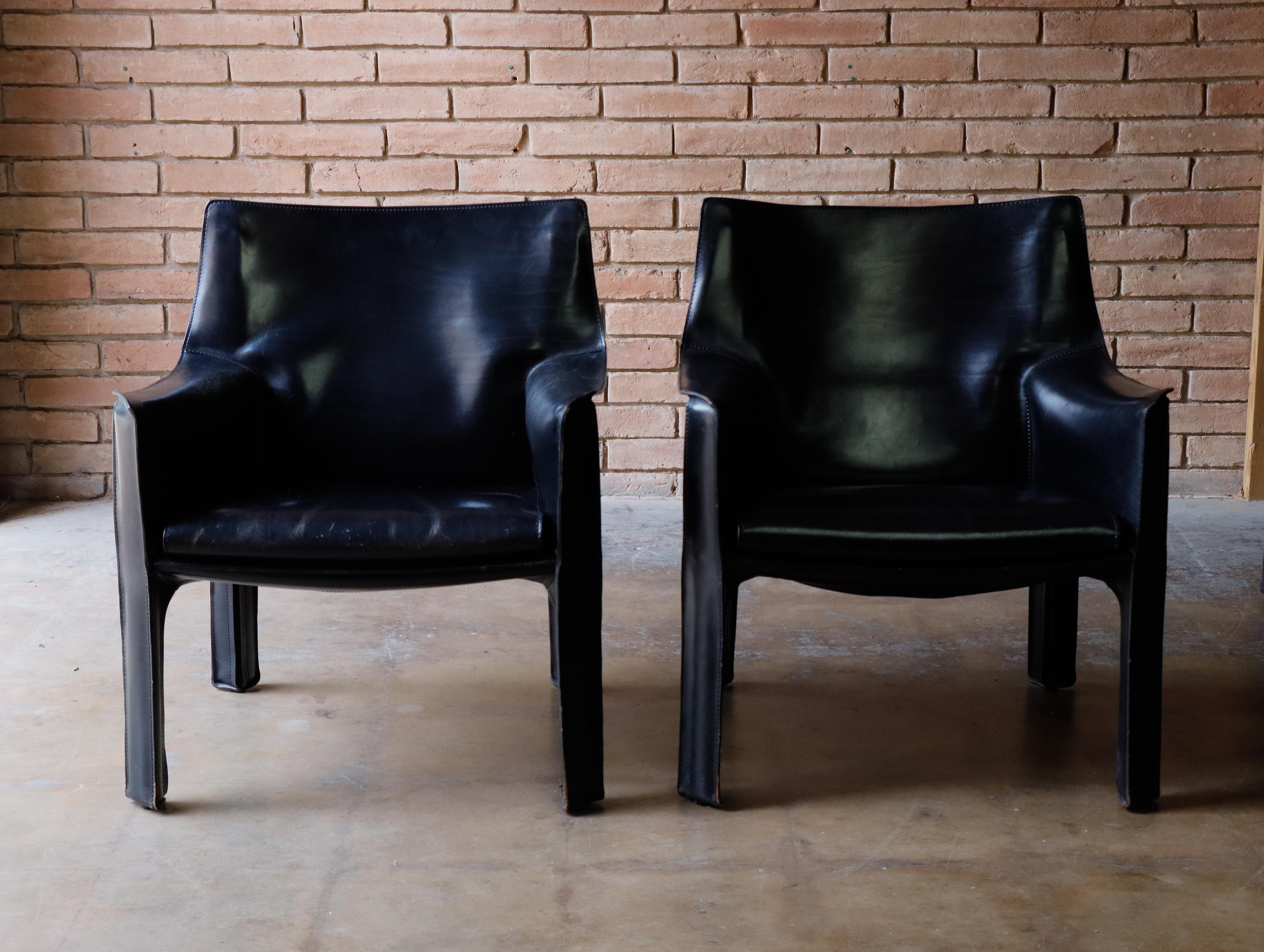 Set of 3 ‘414 Cab Lounge’ Chairs Designed by Mario Bellini for Cassina, c. 1970s For Sale 1