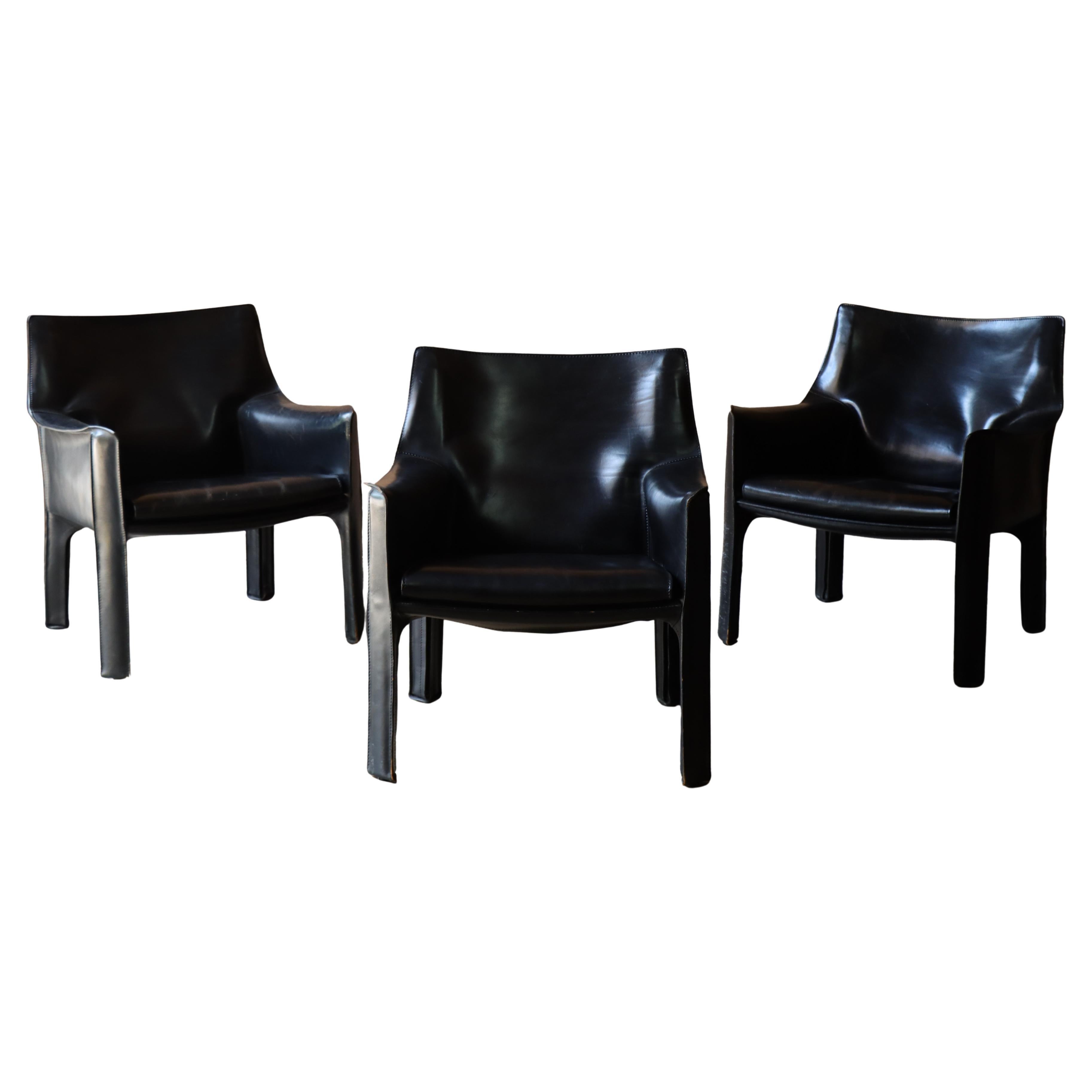 Set of 3 ‘414 Cab Lounge’ Chairs Designed by Mario Bellini for Cassina, c. 1970s For Sale