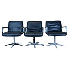 Set of 3 60s 70s Wilkhahn Lobby Chair Easy Chair Leather Armchair Chrome 60s