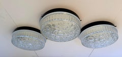 Set of 3 60s Hillebrand Glass Bubble Ceiling Wall Mid Centeuy Lamps