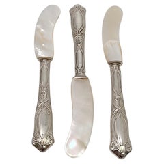 Vintage Set of 3 800 Silver Mother of Pearl Blade Caviar Knives #18253