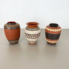 Set of 3 Abstract Ceramic Pottery Vases by EIWA / AKRU Ceramics, Germany, 1950s