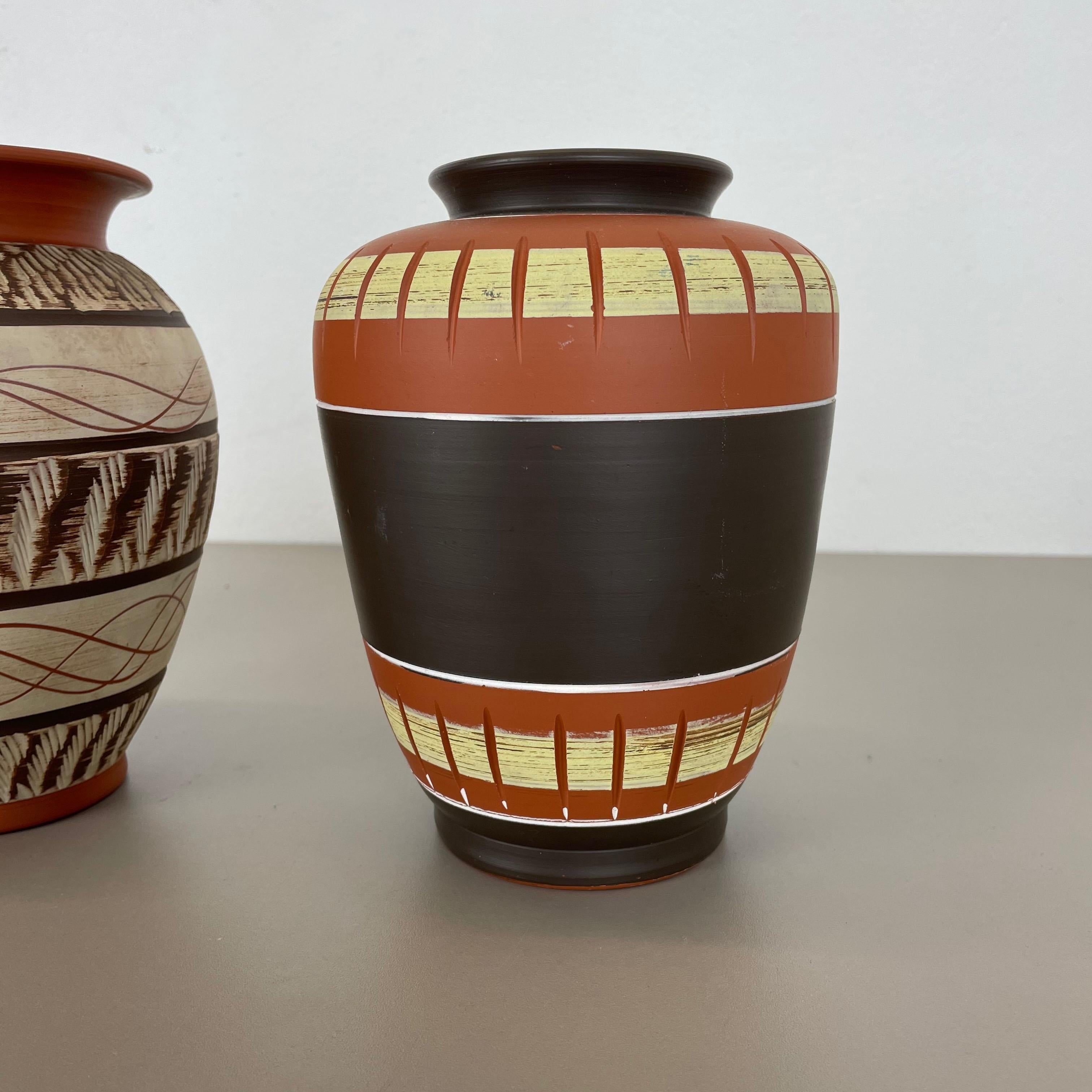 20th Century Set of 3 Abstract Ceramic Pottery Vases by EIWA / AKRU Ceramics, Germany, 1950s For Sale