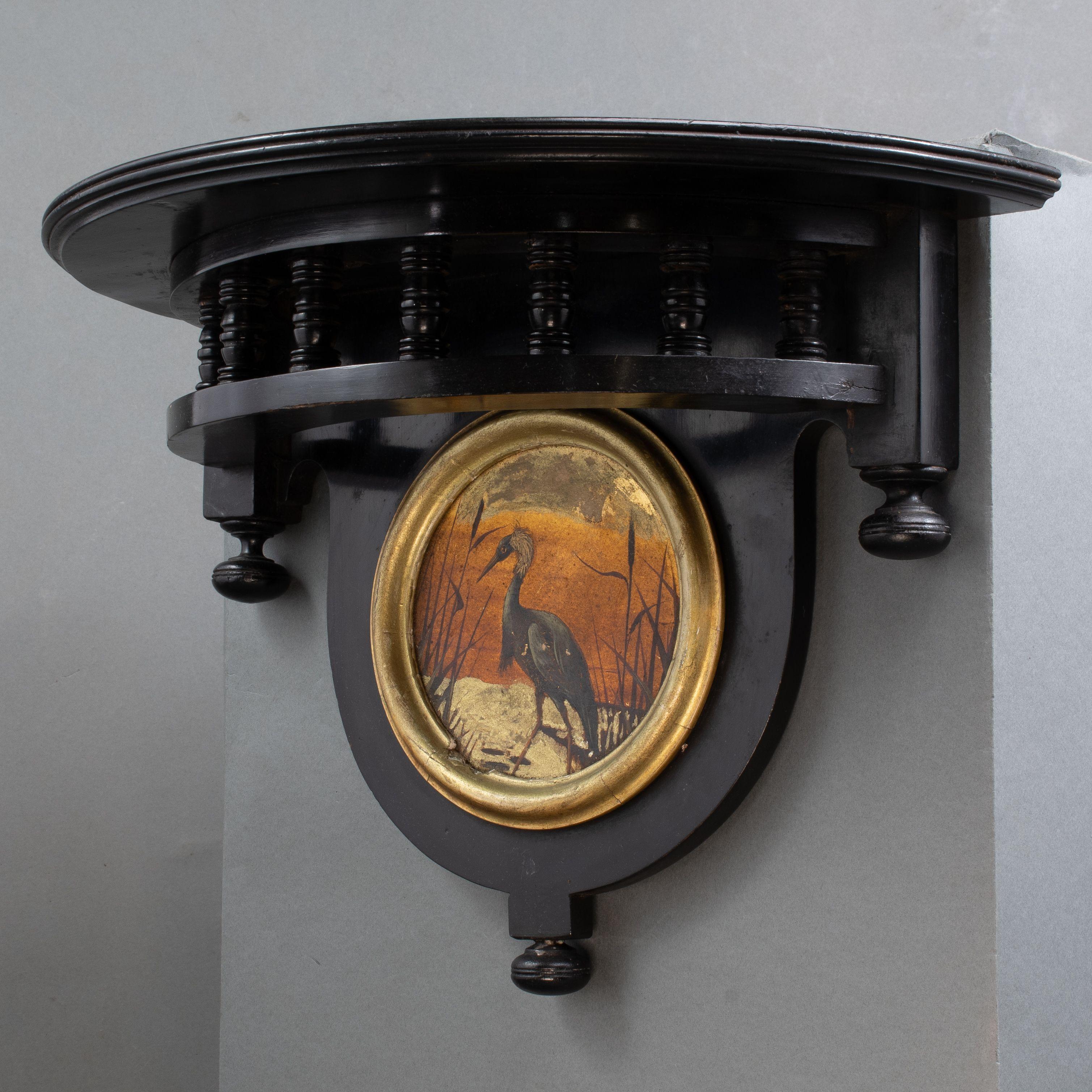 Set of 3 Aesthetic Movement ebonized wall shelves with hand painted scenes 5