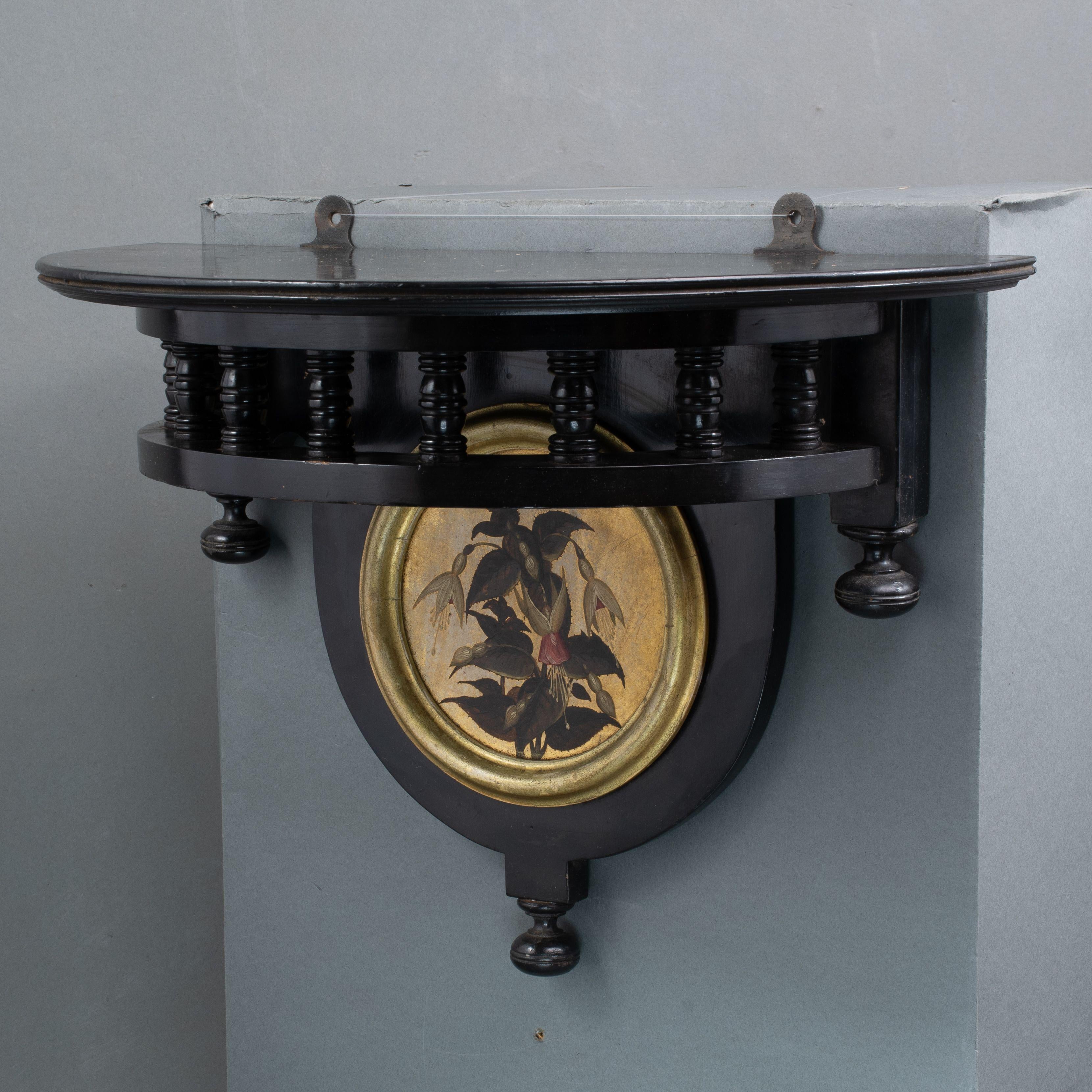 Set of 3 Aesthetic Movement ebonized wall shelves with hand painted scenes 13