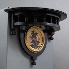 Set of 3 Aesthetic Movement ebonized wall shelves with hand painted scenes