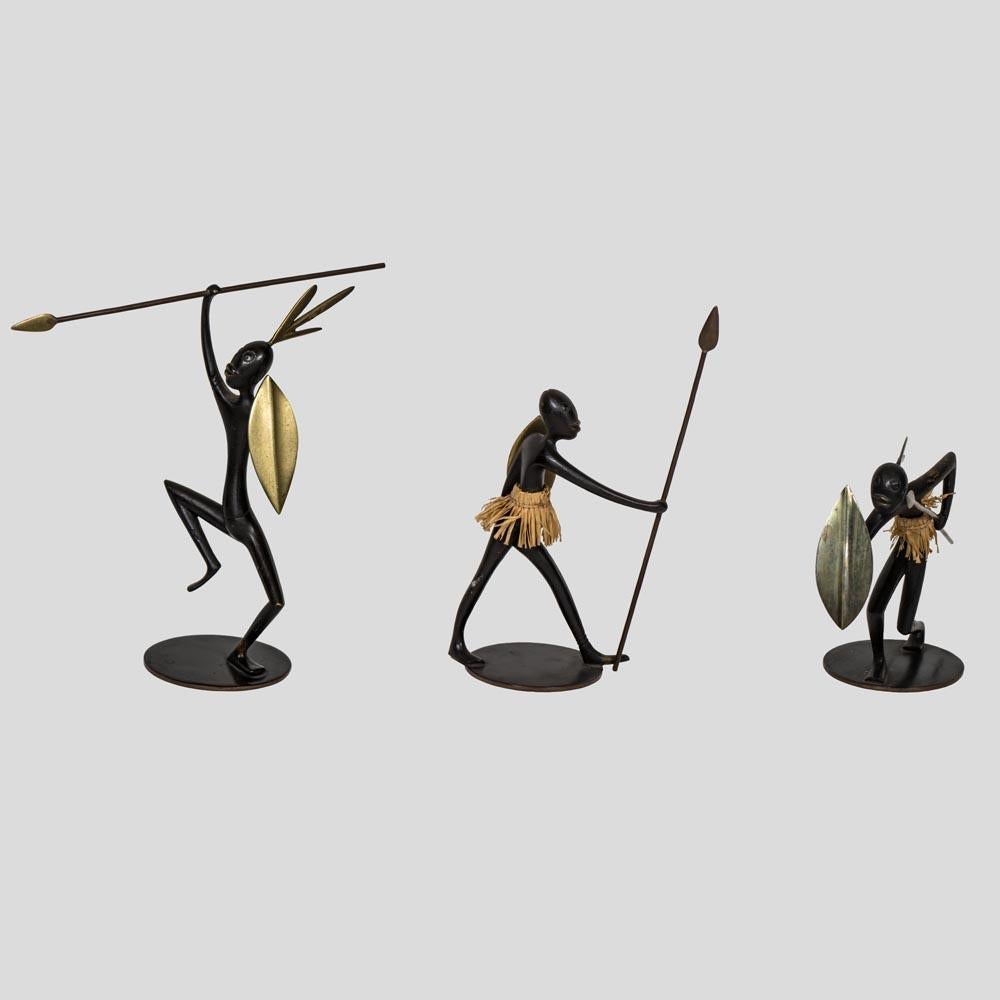 Mid-Century Modern Set of 3 African Warriors Sculptures by Franz Hagenauer