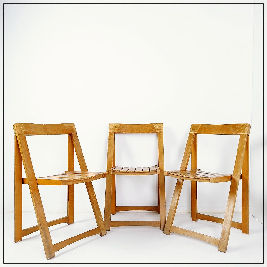 Wood Set of 3 Aldo Jacober & Pierangela d’Aniello ‘Trieste’ folding chairs For Sale