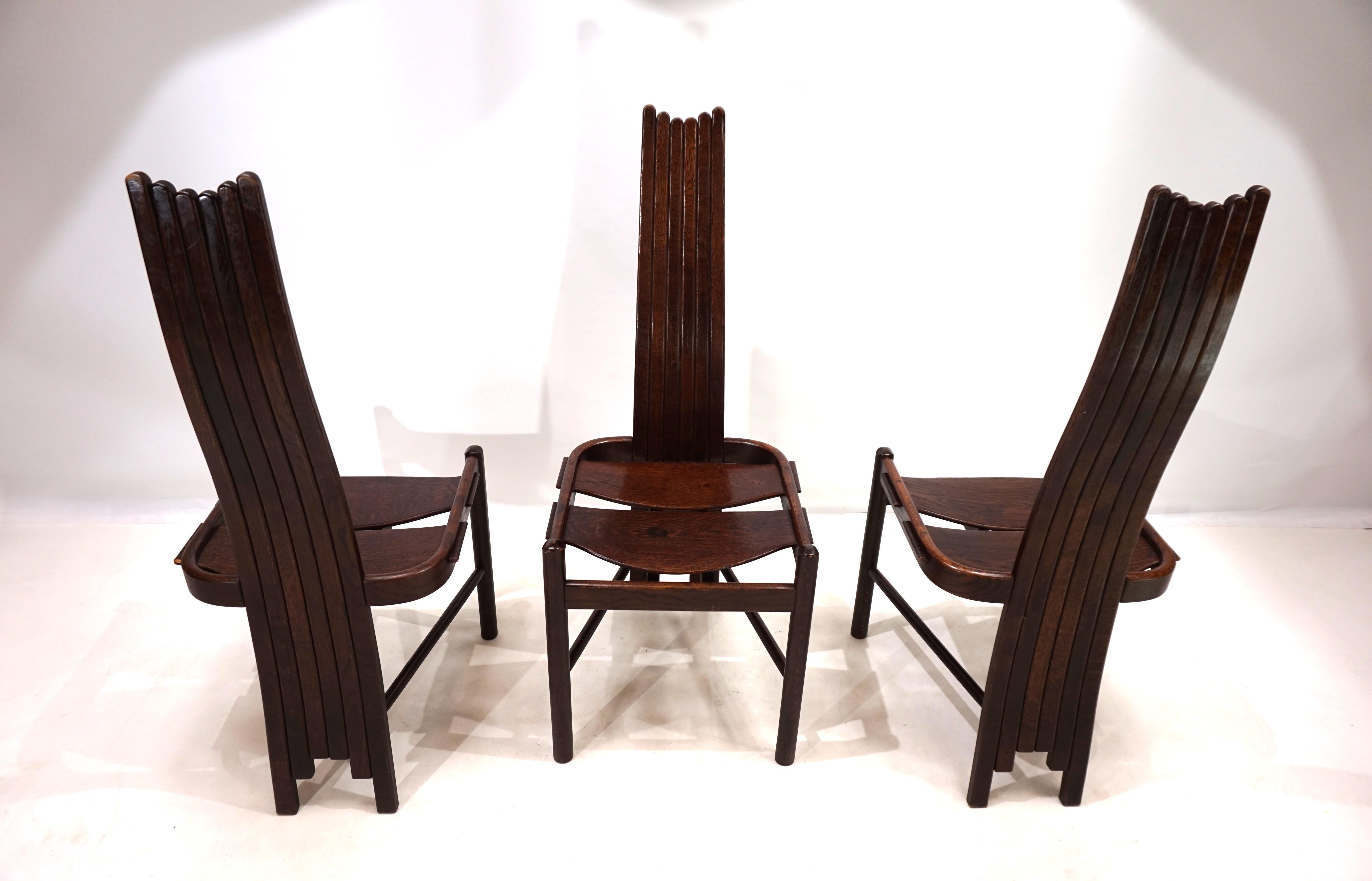 Set di 3 sedie da pranzo brutaliste Allmilmö in rovere, 1980 in vendita 11